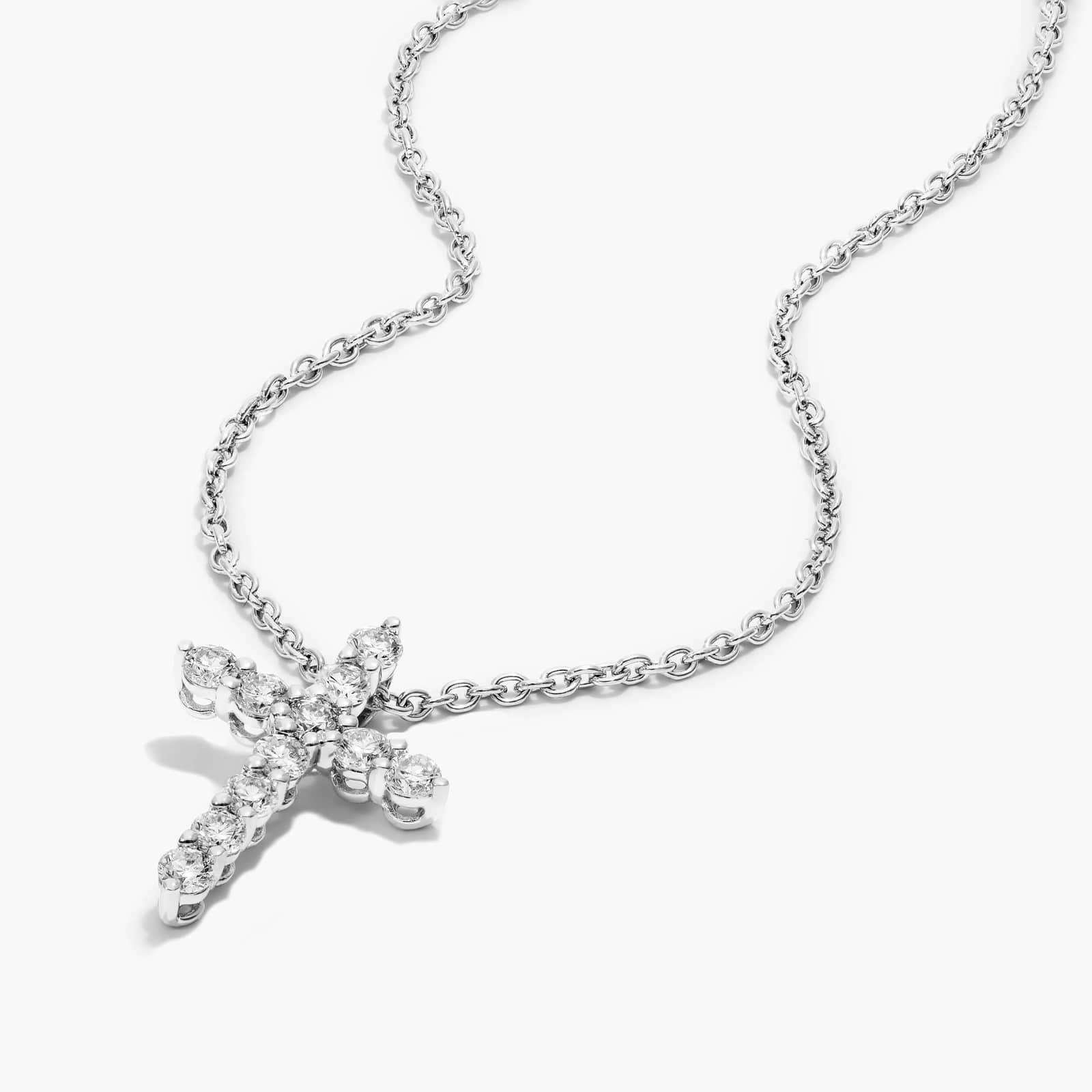 Shared Prong Diamond Cross Necklace (0.25 CTW) In 14K White Gold