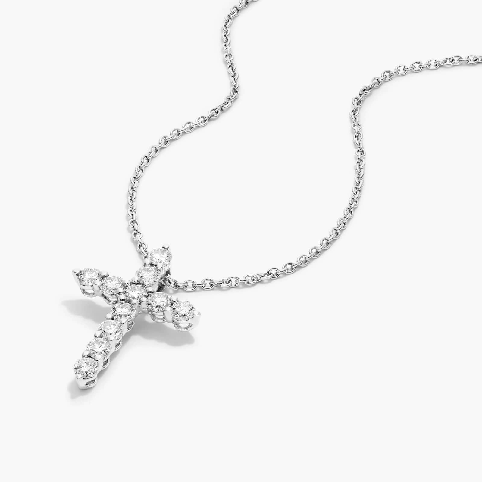 Shared Prong Diamond Cross Necklace (0.5 CTW) In 14K White Gold