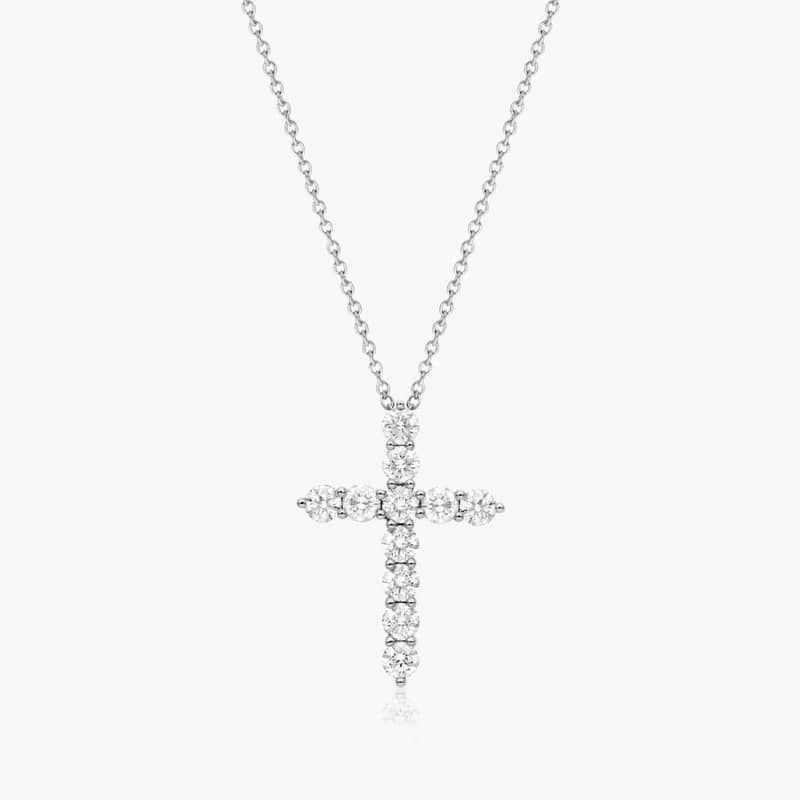 Shared Prong Diamond Cross Necklace (1 CTW) In 14K White Gold