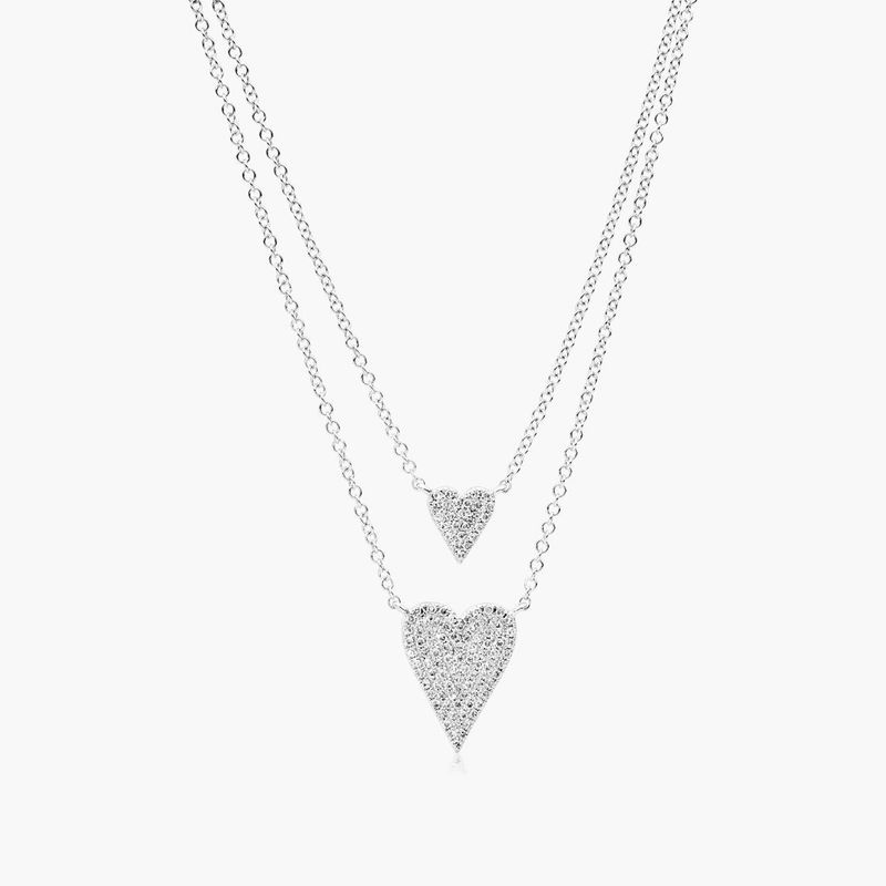 Two Hearts in One Layered Diamond Necklace In 14K White Gold