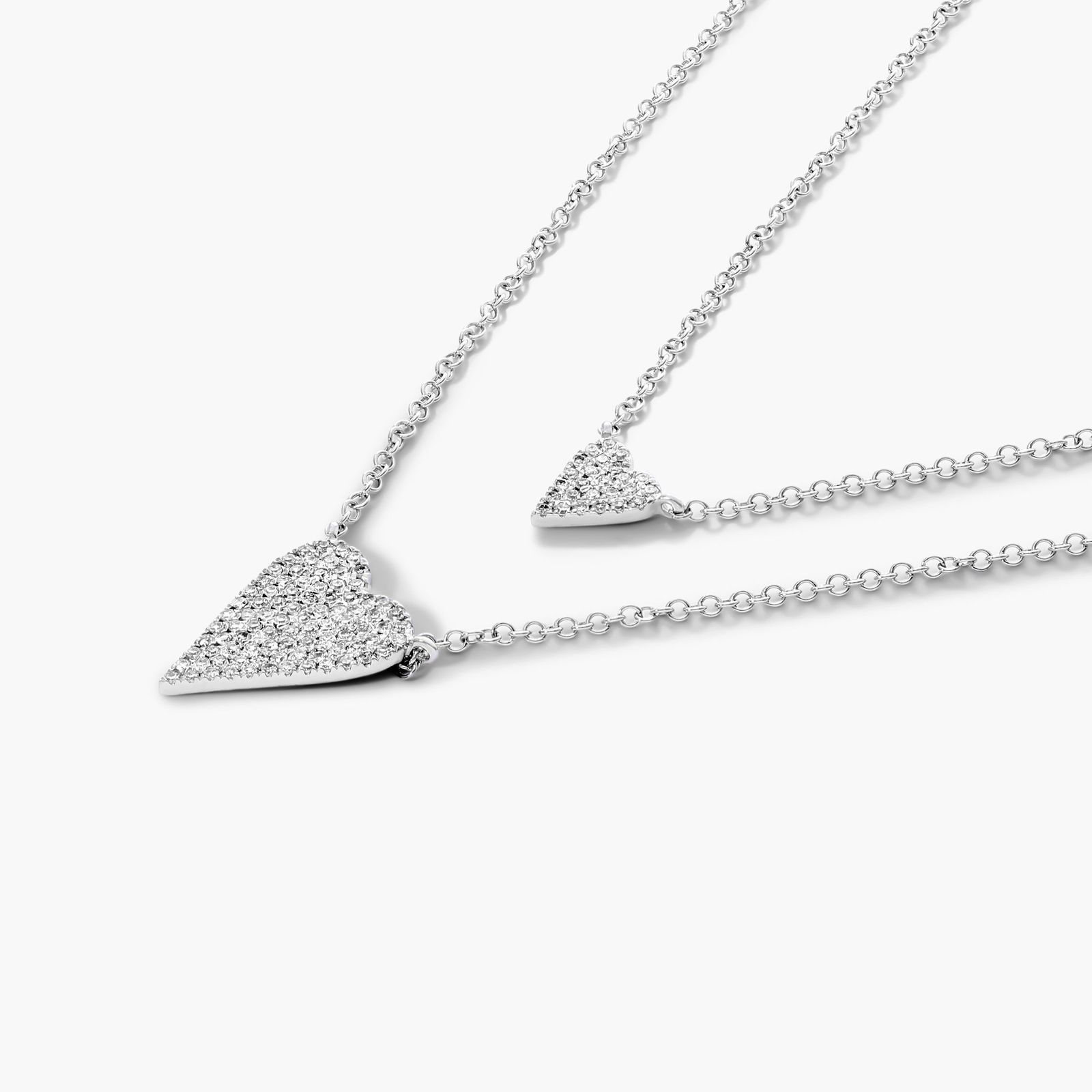 Two Hearts in One Layered Diamond Necklace In 14K White Gold