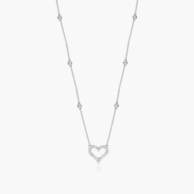 Heart Outline Diamond Necklace In 14K White Gold