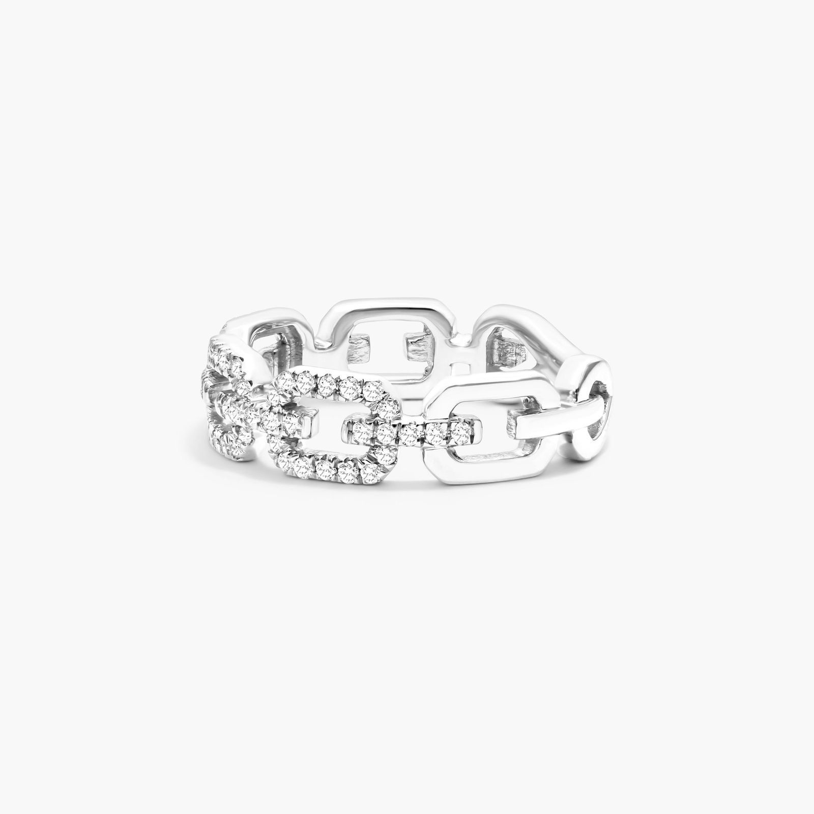 Chain Link Pavé Diamond Ring In 14K White Gold