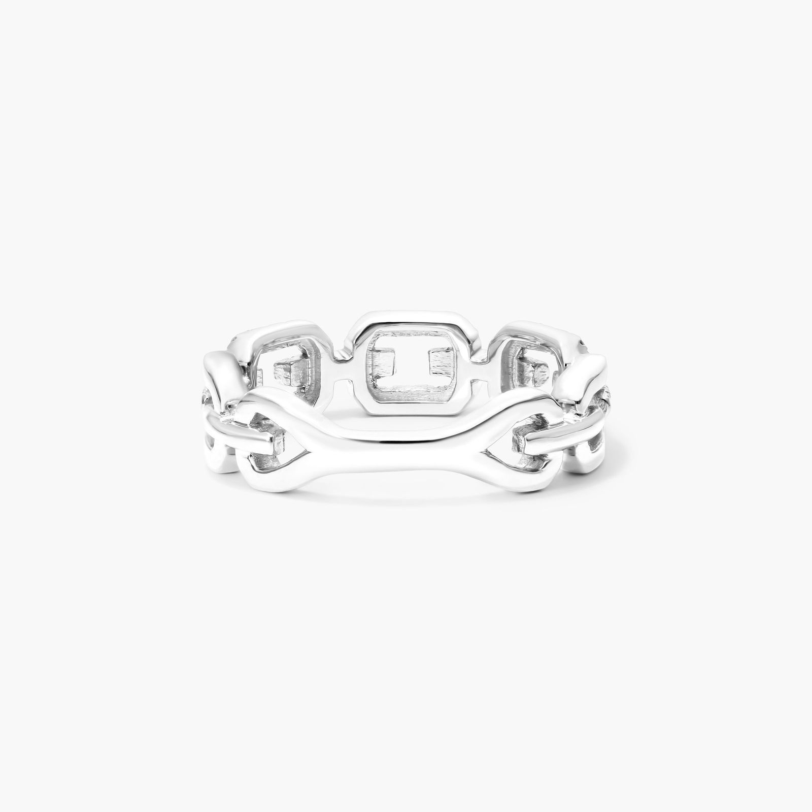 Chain Link Pavé Diamond Ring In 14K White Gold