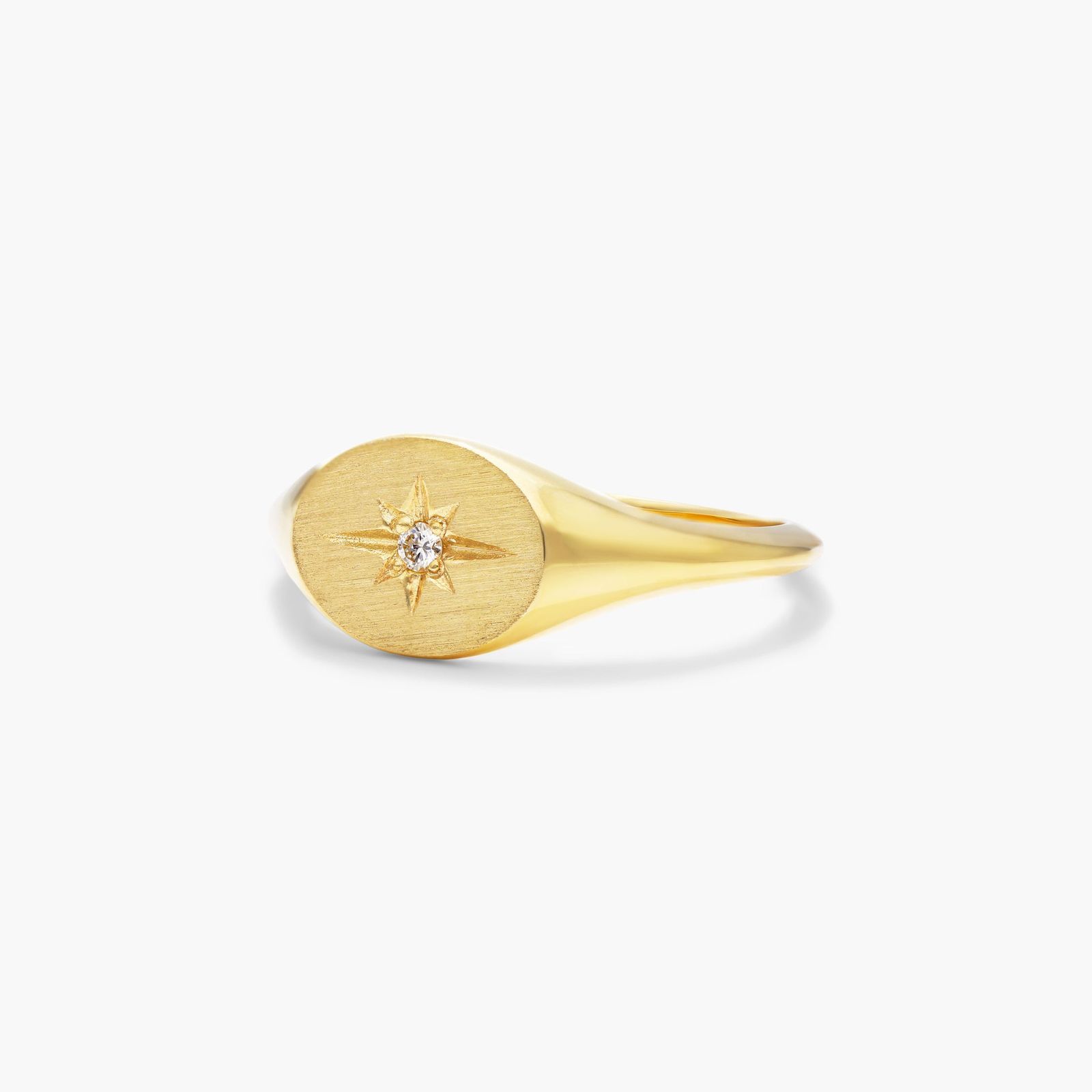 14K Yellow Gold Diamond Starburst Signet Ring