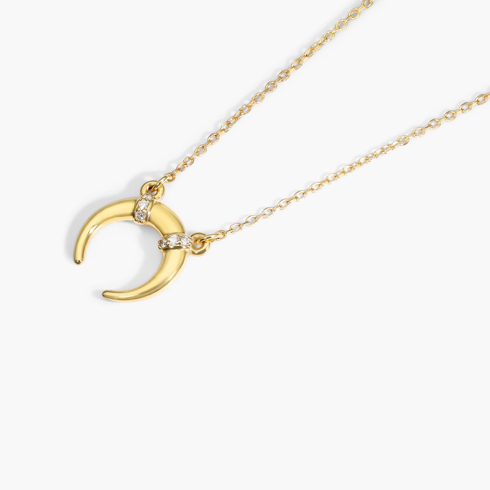 Diamond Adorned Crescent Necklace In 14K Yellow Gold