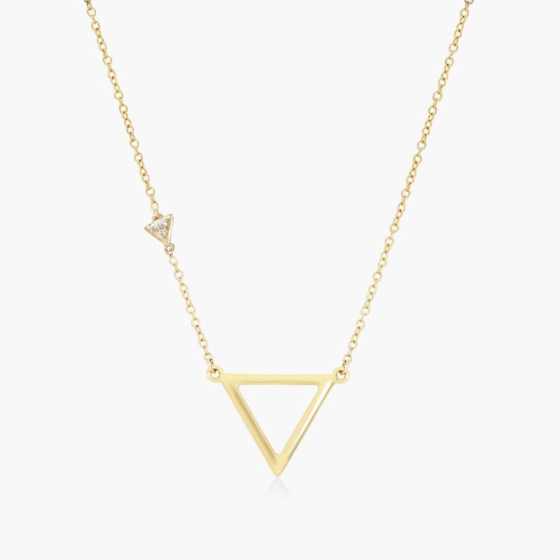 Triangle And Side Diamond Necklace In 14K Yellow Gold