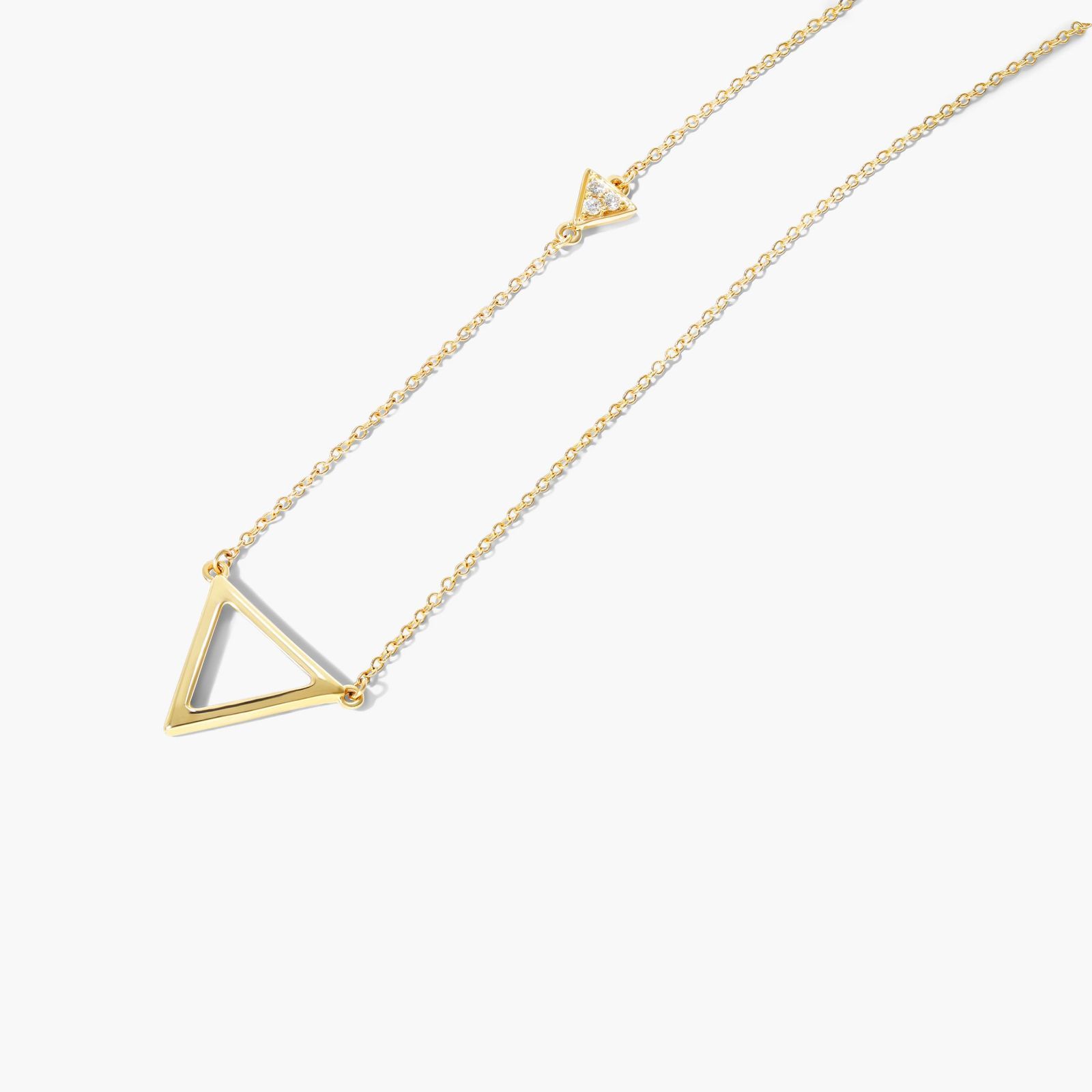 Triangle And Side Diamond Necklace In 14K Yellow Gold