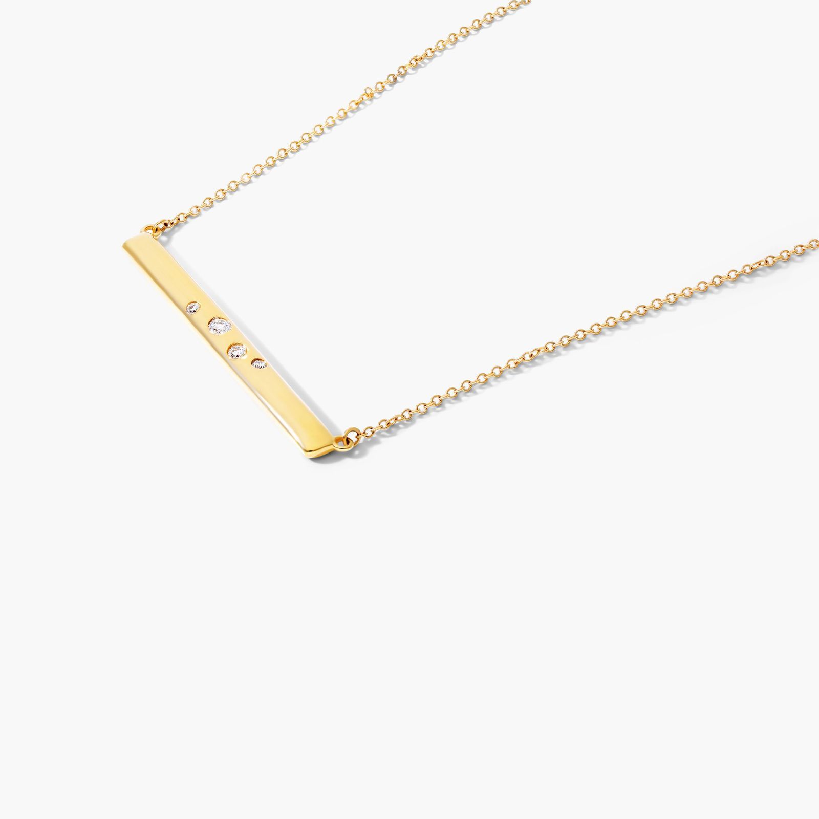 Diamond Speckled Bar Necklace In 14K Yellow Gold