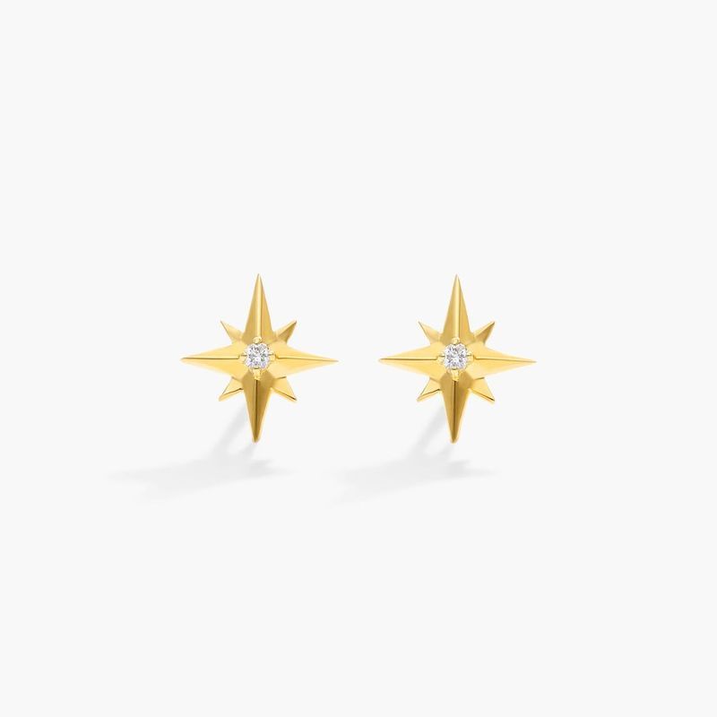 14K Yellow Gold North Star Diamond Fleck Earrings