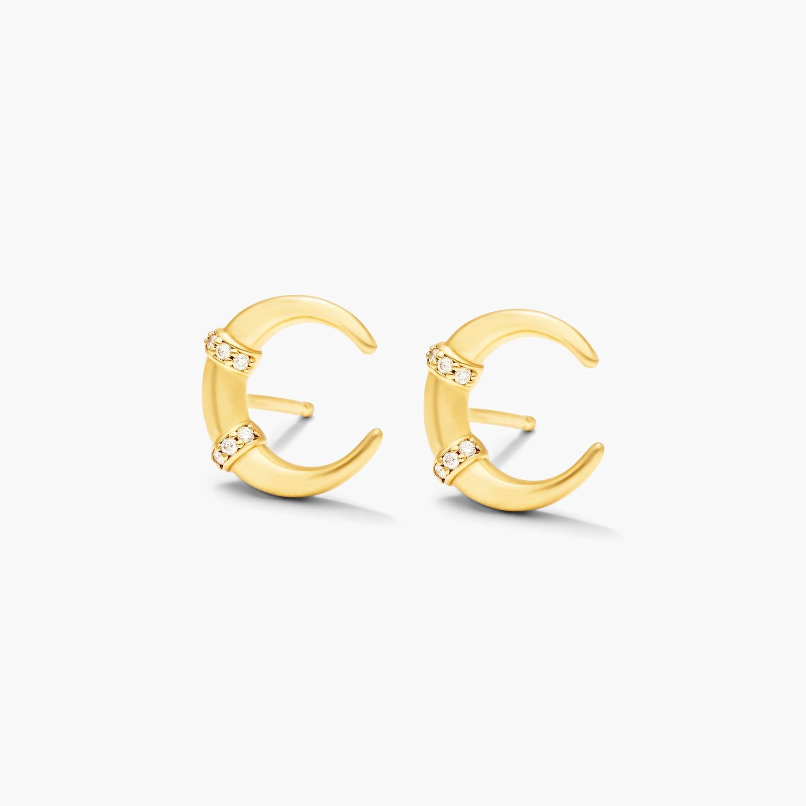 14K Yellow Gold Diamond Adorned Crescent Earrings