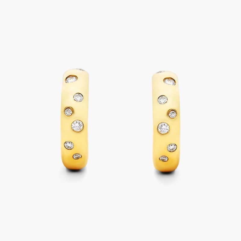 Speckled Diamond Hoop Earrings In 14K Yellow Gold