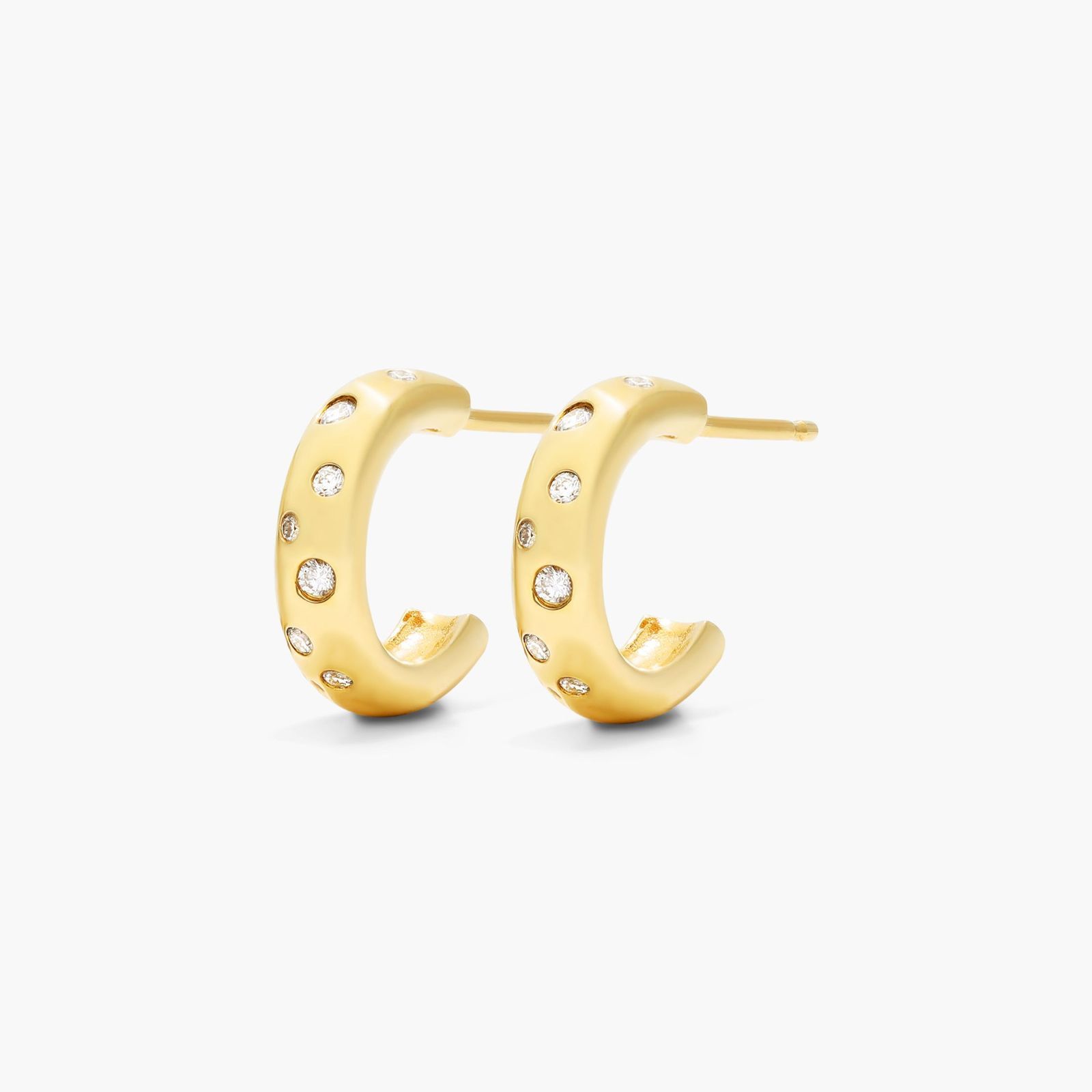 Speckled Diamond Hoop Earrings In 14K Yellow Gold
