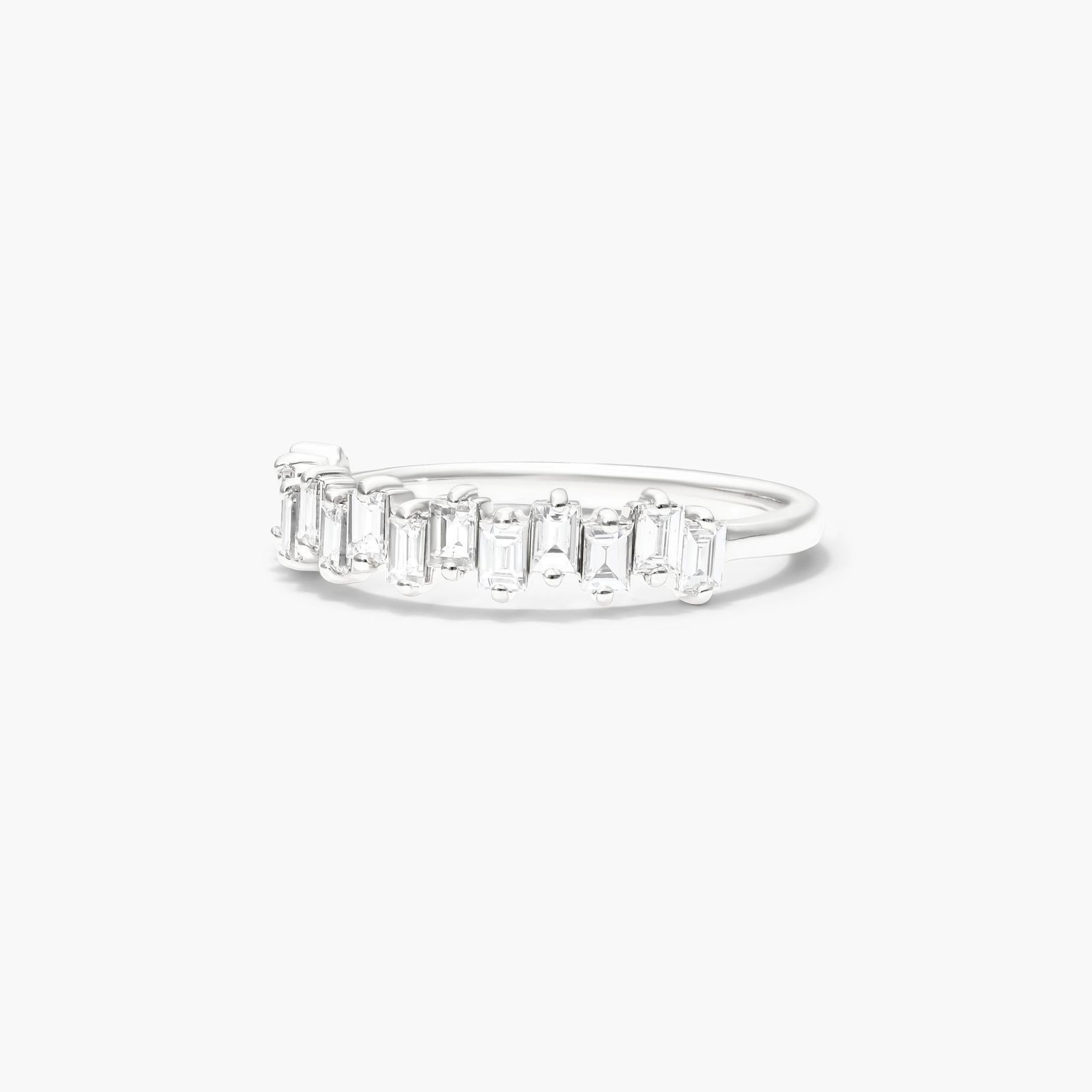 Jagged Baguette Cut Diamond Ring In 14K White Gold