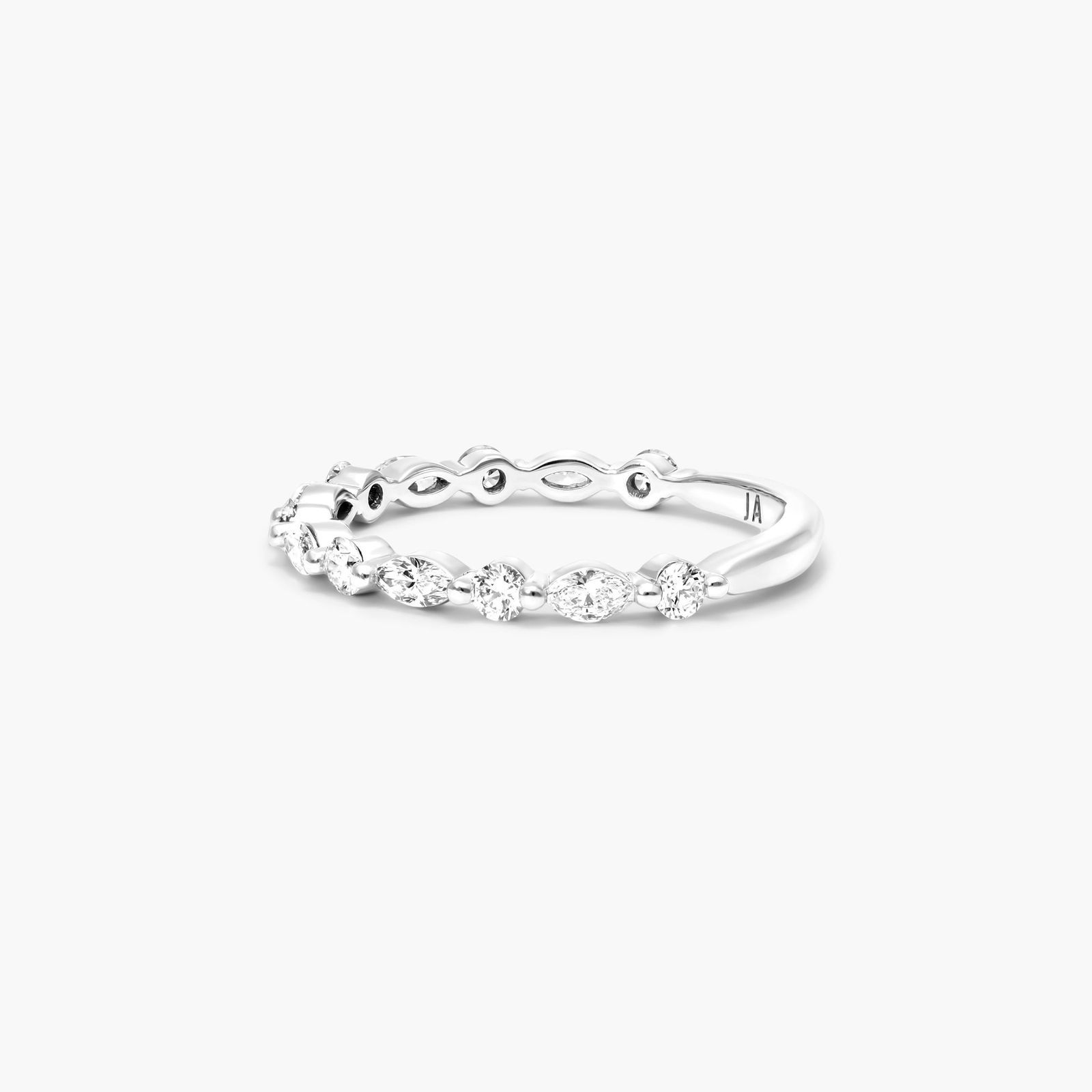 Shared Prong Marquise And Round Diamond Ring In 14K White Gold