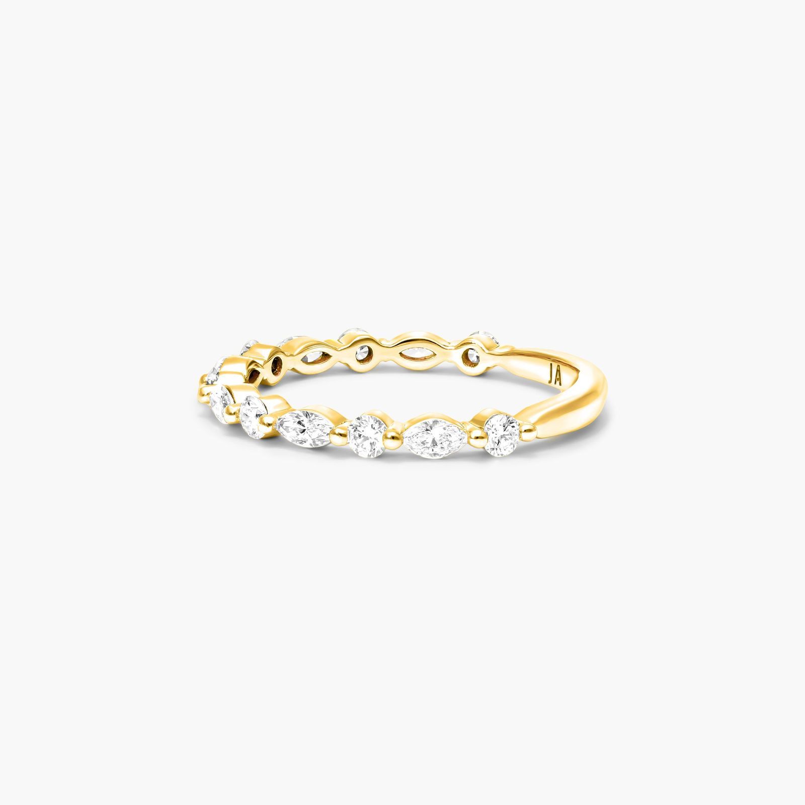 Shared Prong Marquise And Round Diamond Ring In 14K Yellow Gold