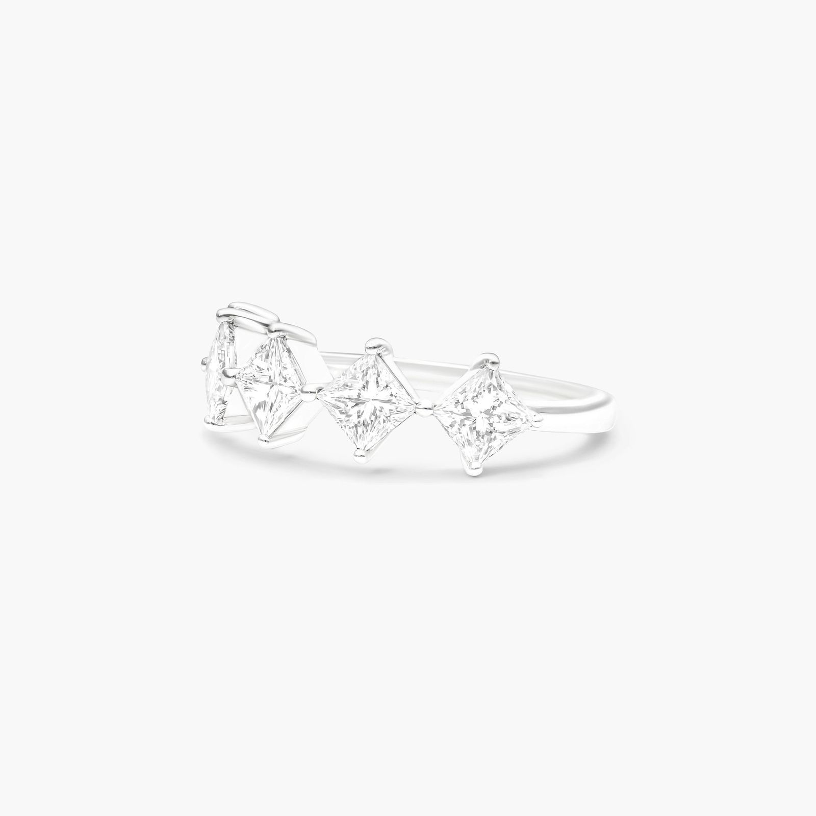 Kite Set Princess Cut Diamond Ring In 14K White Gold