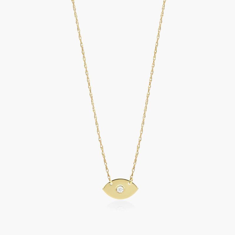 Mini Evil Eye Diamond Necklace In 14K Yellow Gold