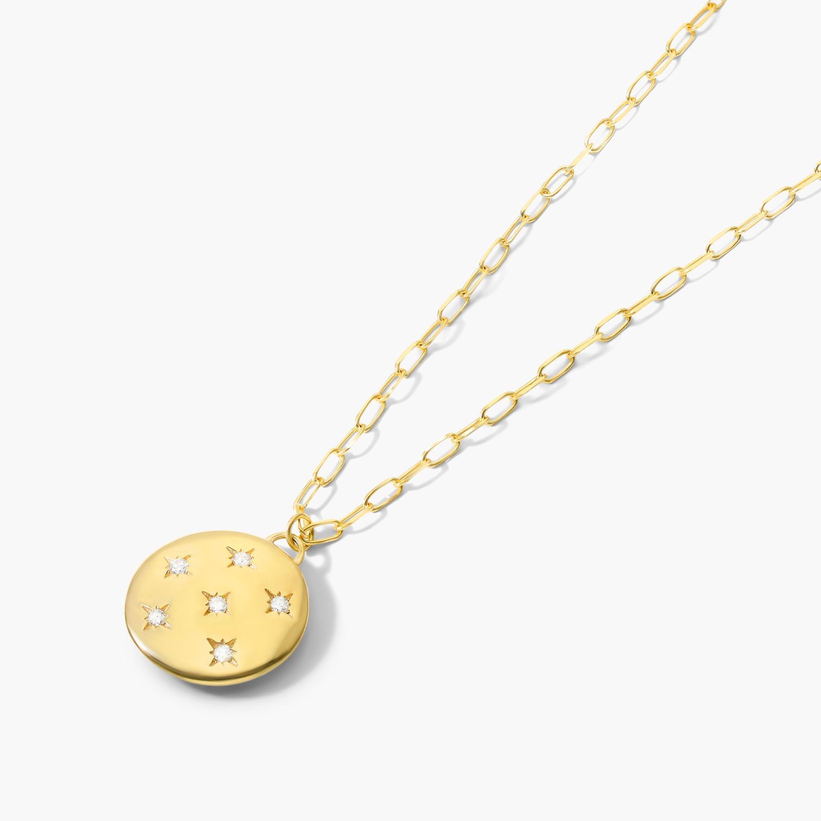Star Cluster Diamond Medallion Necklace In 14K Yellow Gold