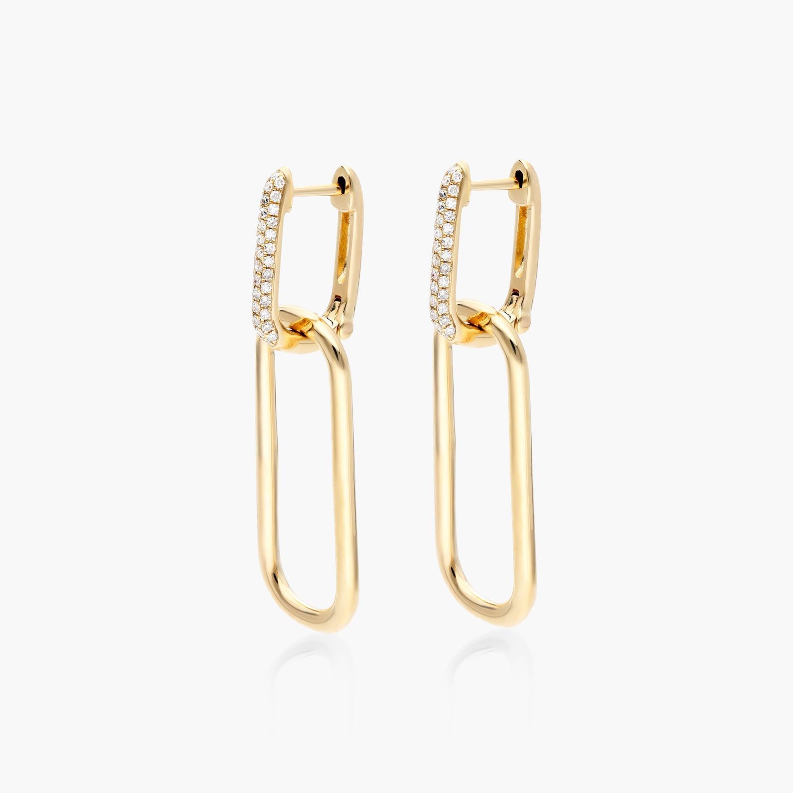 14K Yellow Gold Link Pavé Diamond Drop Earrings