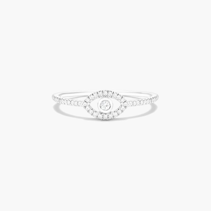 Evil Eye Diamond Ring In 14K White Gold