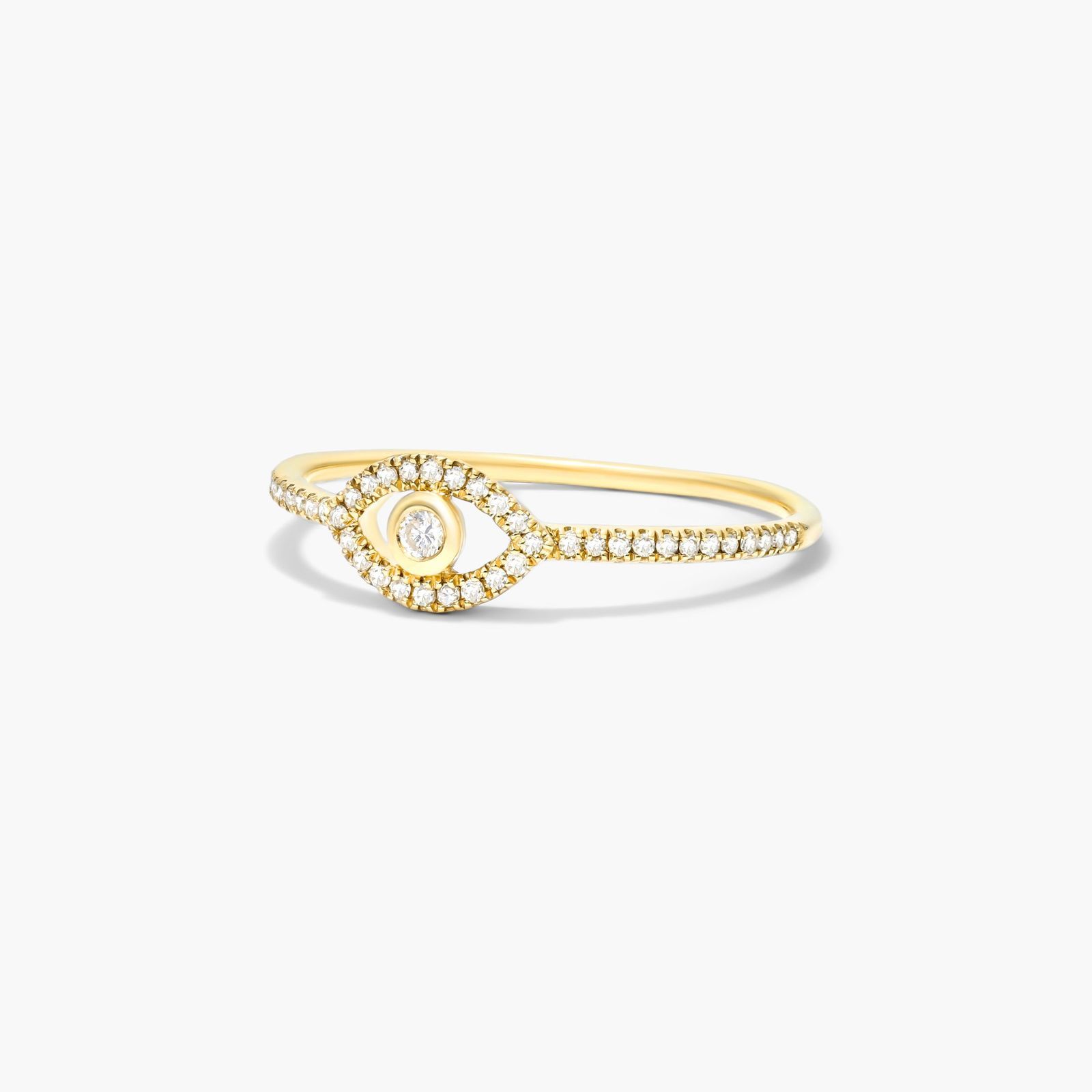 Evil Eye Diamond Ring In 14K Yellow Gold