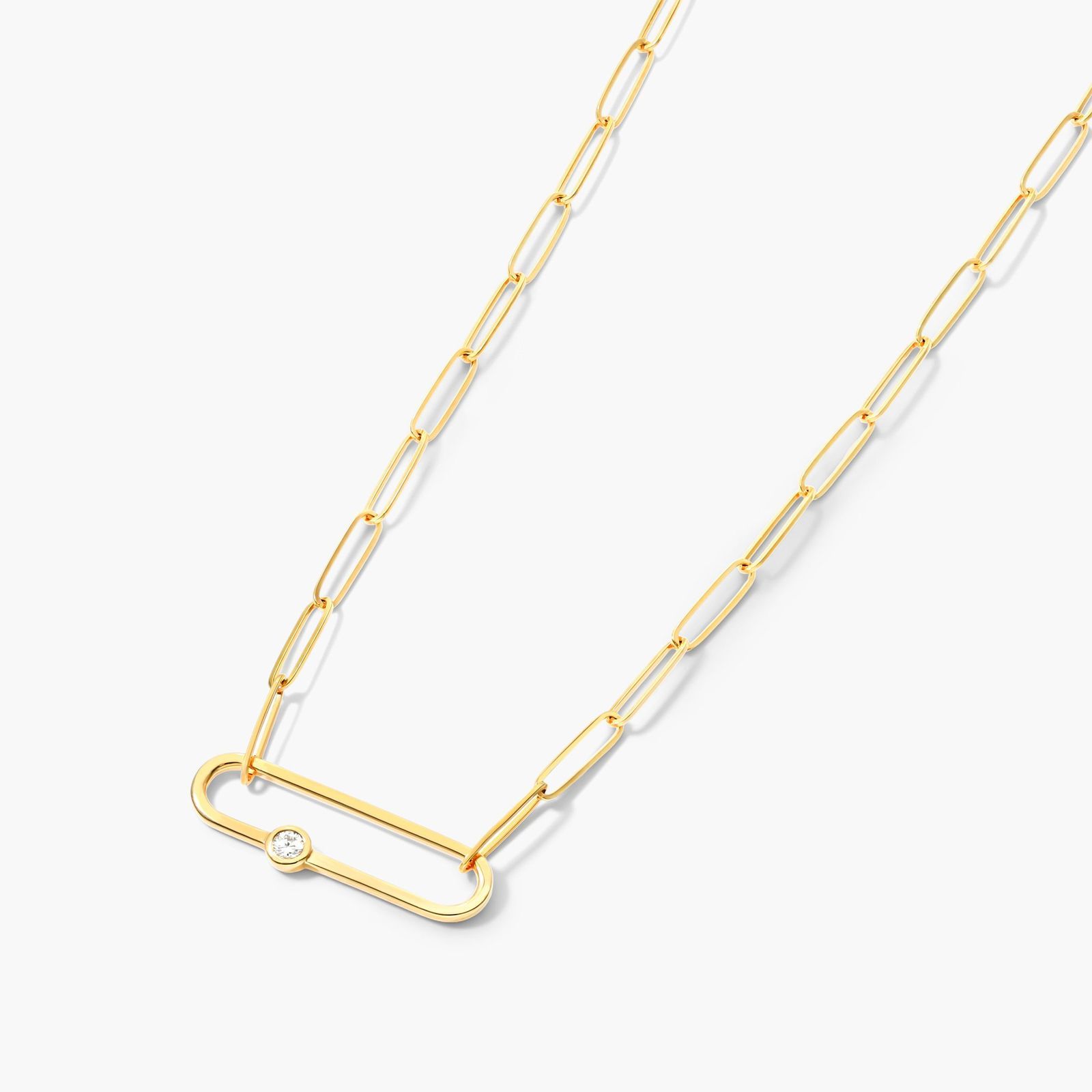 Oval Link Paperclip Diamond Necklace In 14K Yellow Gold
