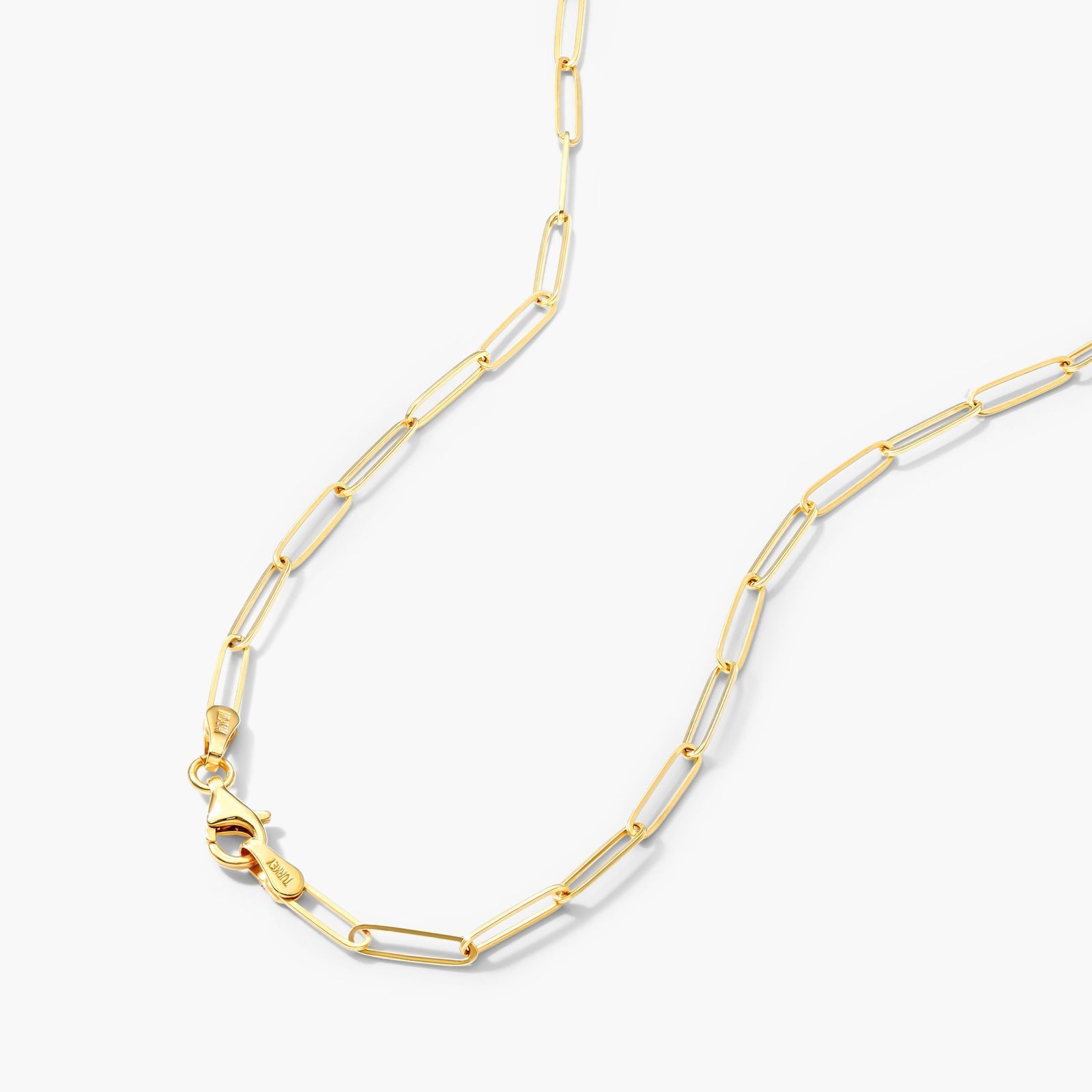 Oval Link Paperclip Diamond Necklace In 14K Yellow Gold