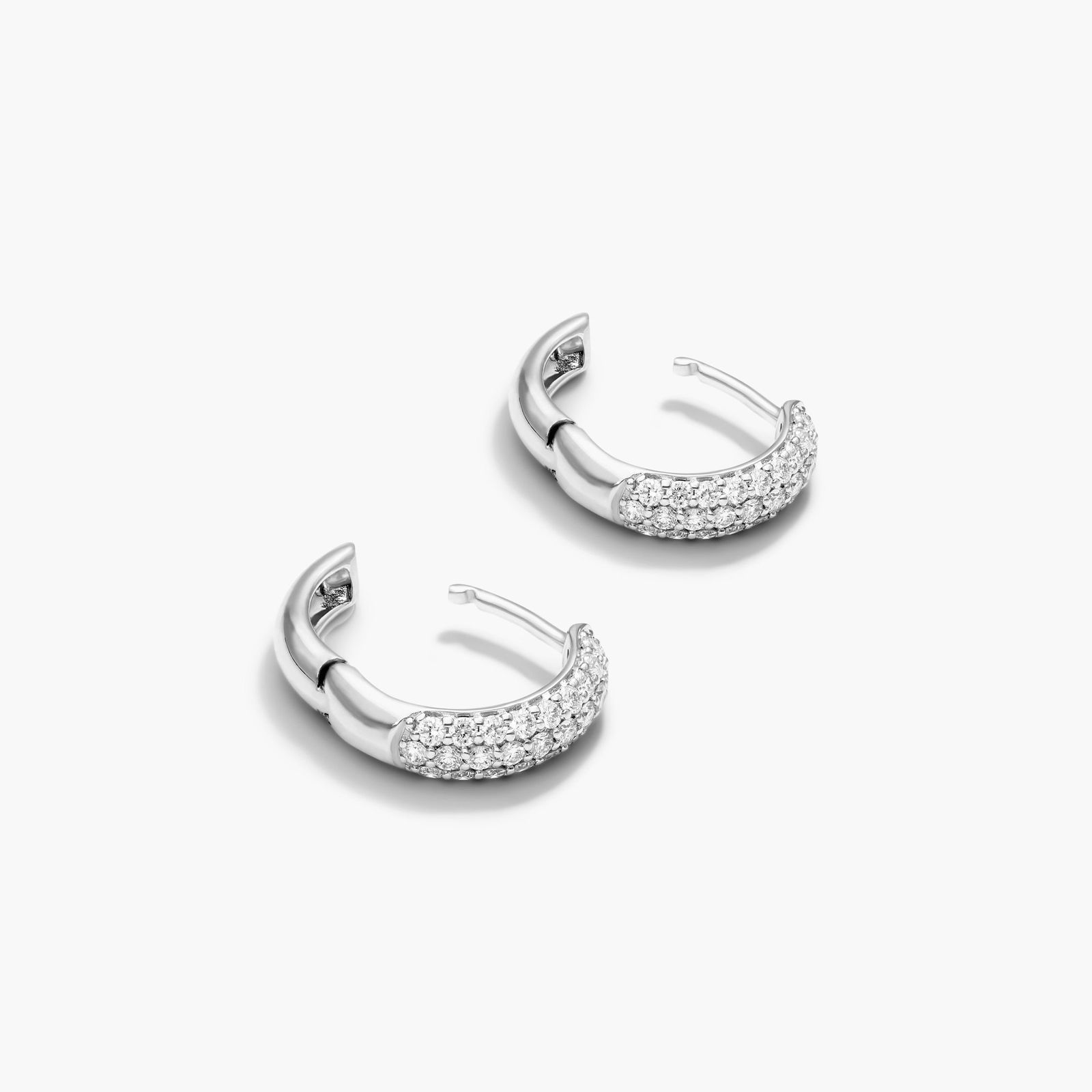 Triple Row Diamond Hoop Earrings With 0.5 CTW Diamonds In 14K White Gold