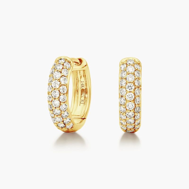Triple Row Diamond Hoop Earrings With 0.5 CTW Diamonds In 14K Yellow Gold