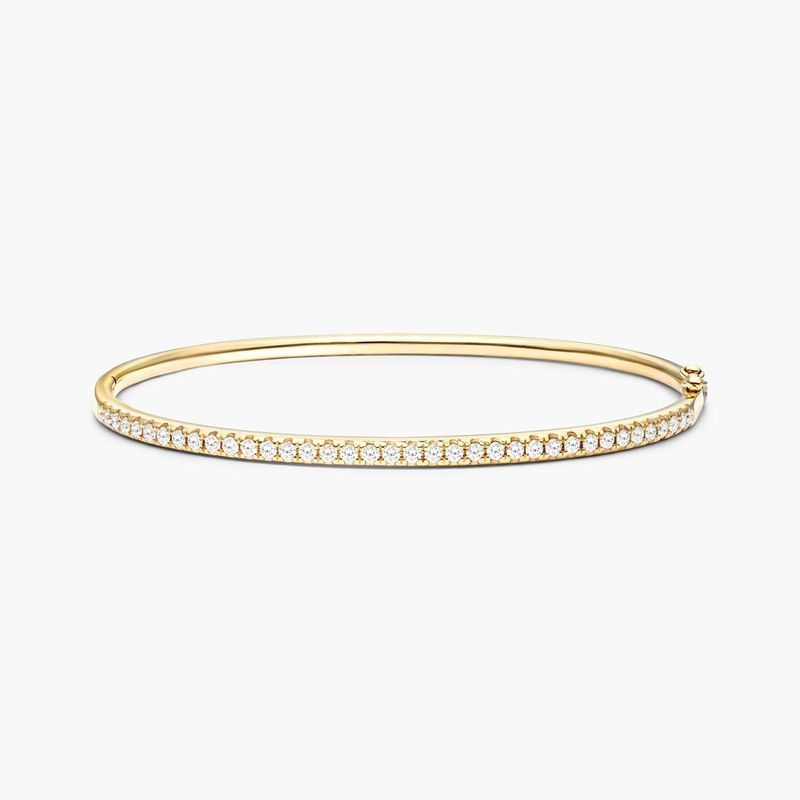 14K Yellow Gold Single Row Diamond Bangle Bracelet