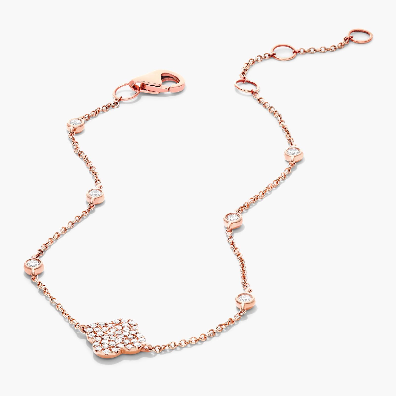 Clover Station Diamond Bracelet In 14K Rose Gold