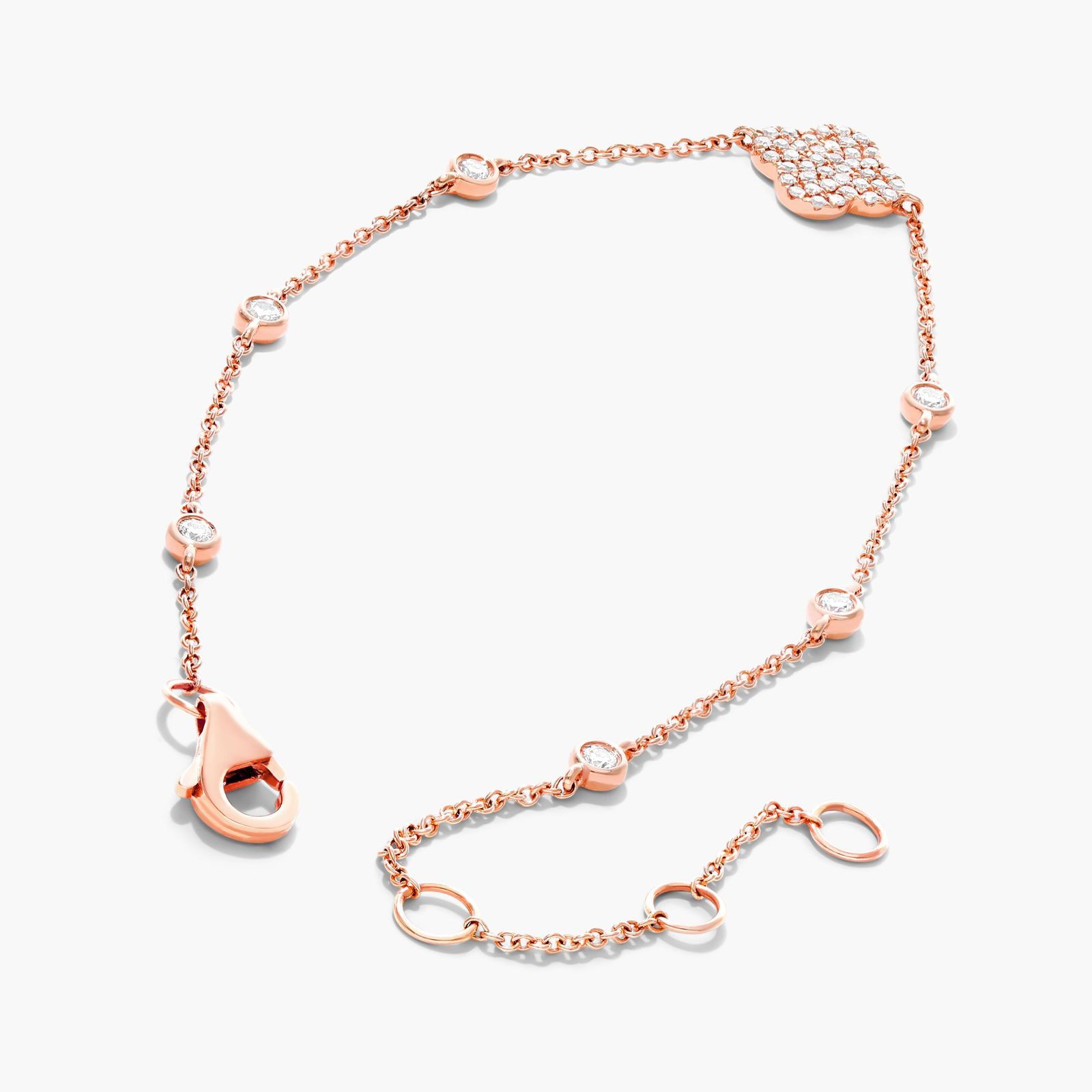 Clover Station Diamond Bracelet In 14K Rose Gold