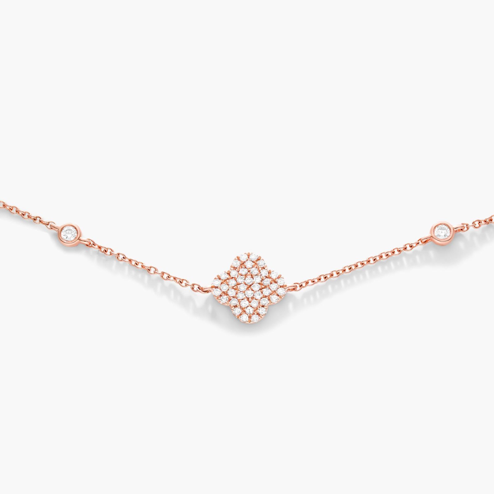 Clover Station Diamond Bracelet In 14K Rose Gold