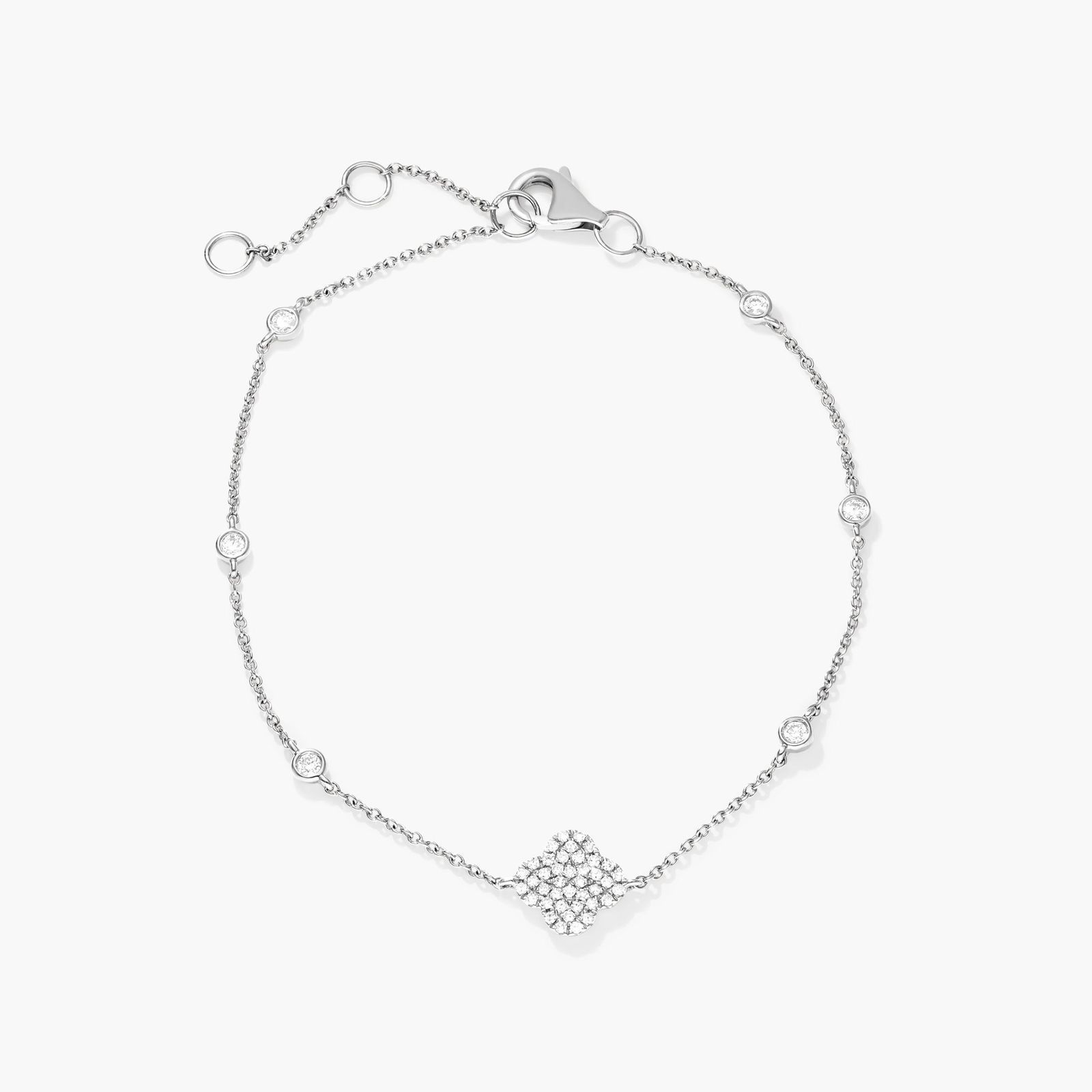 Clover Station Diamond Bracelet In 14K White Gold-81412w14