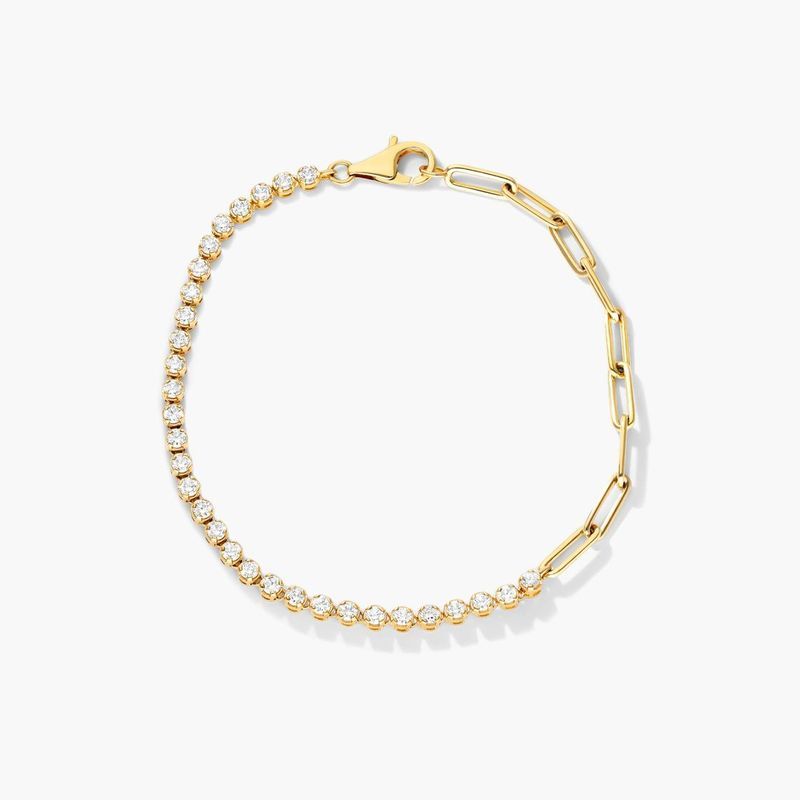 Paperclip And Diamond Tennis Bracelet In 14K Yellow Gold