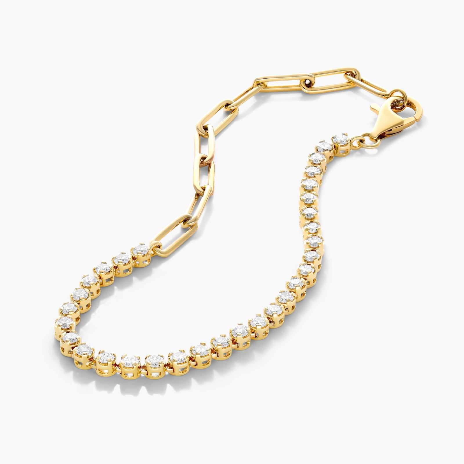 Paperclip And Diamond Tennis Bracelet In 14K Yellow Gold