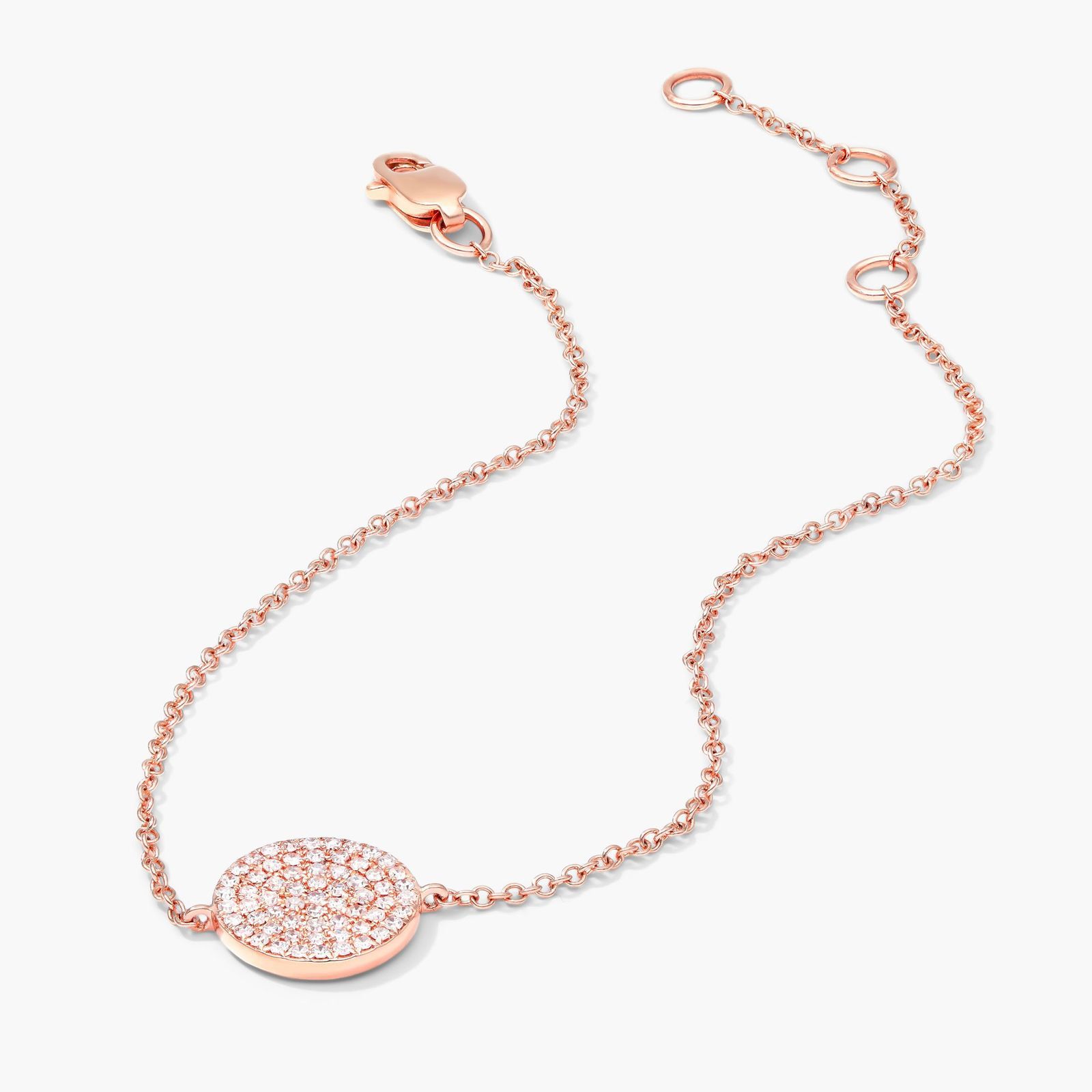 Disc And Chain Diamond Bracelet In 14K Rose Gold
