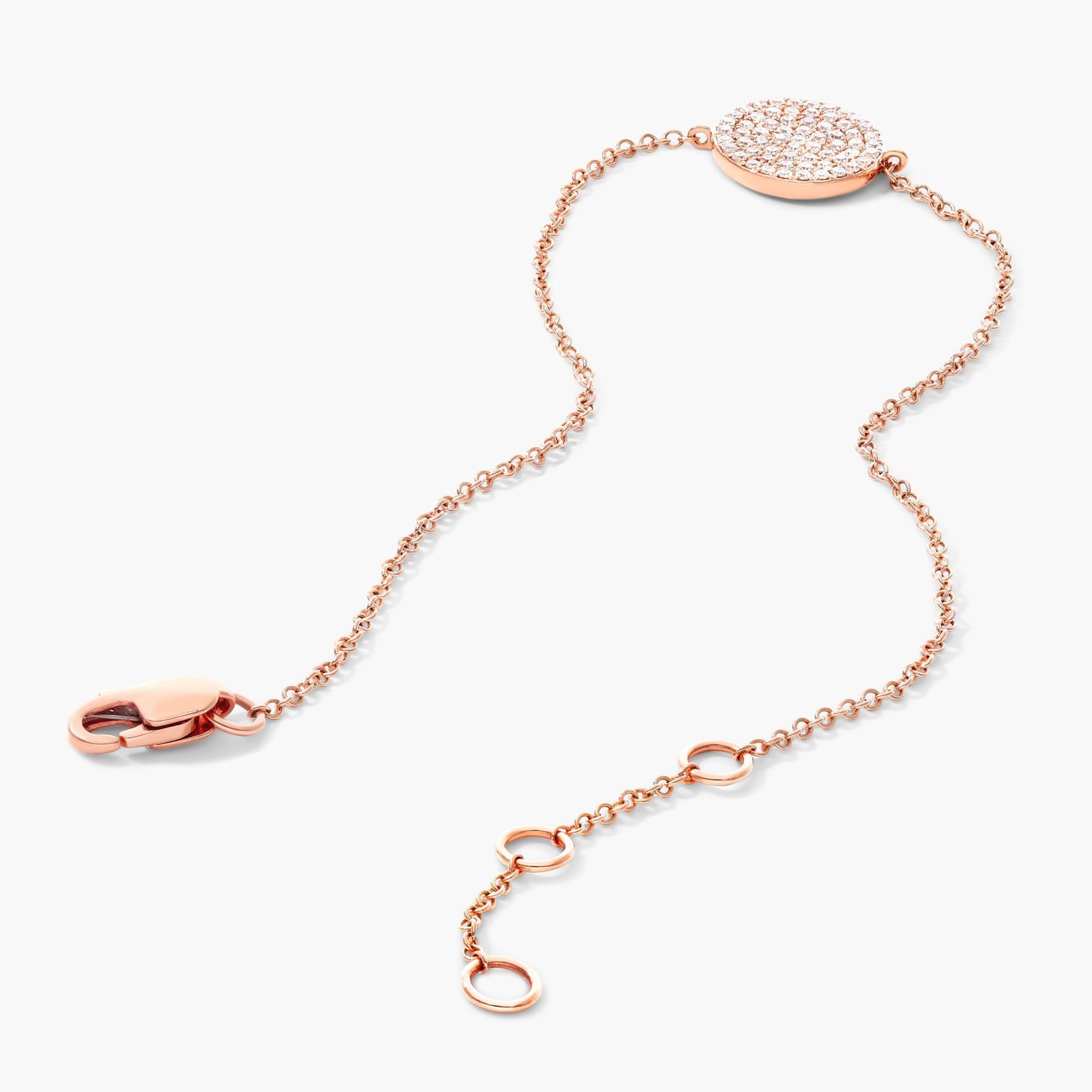 Disc And Chain Diamond Bracelet In 14K Rose Gold
