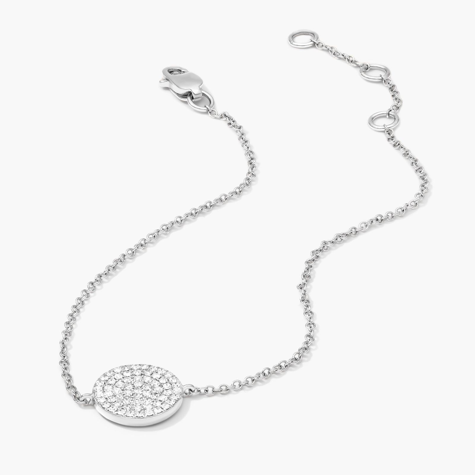 Disc And Chain Diamond Bracelet In 14K White Gold