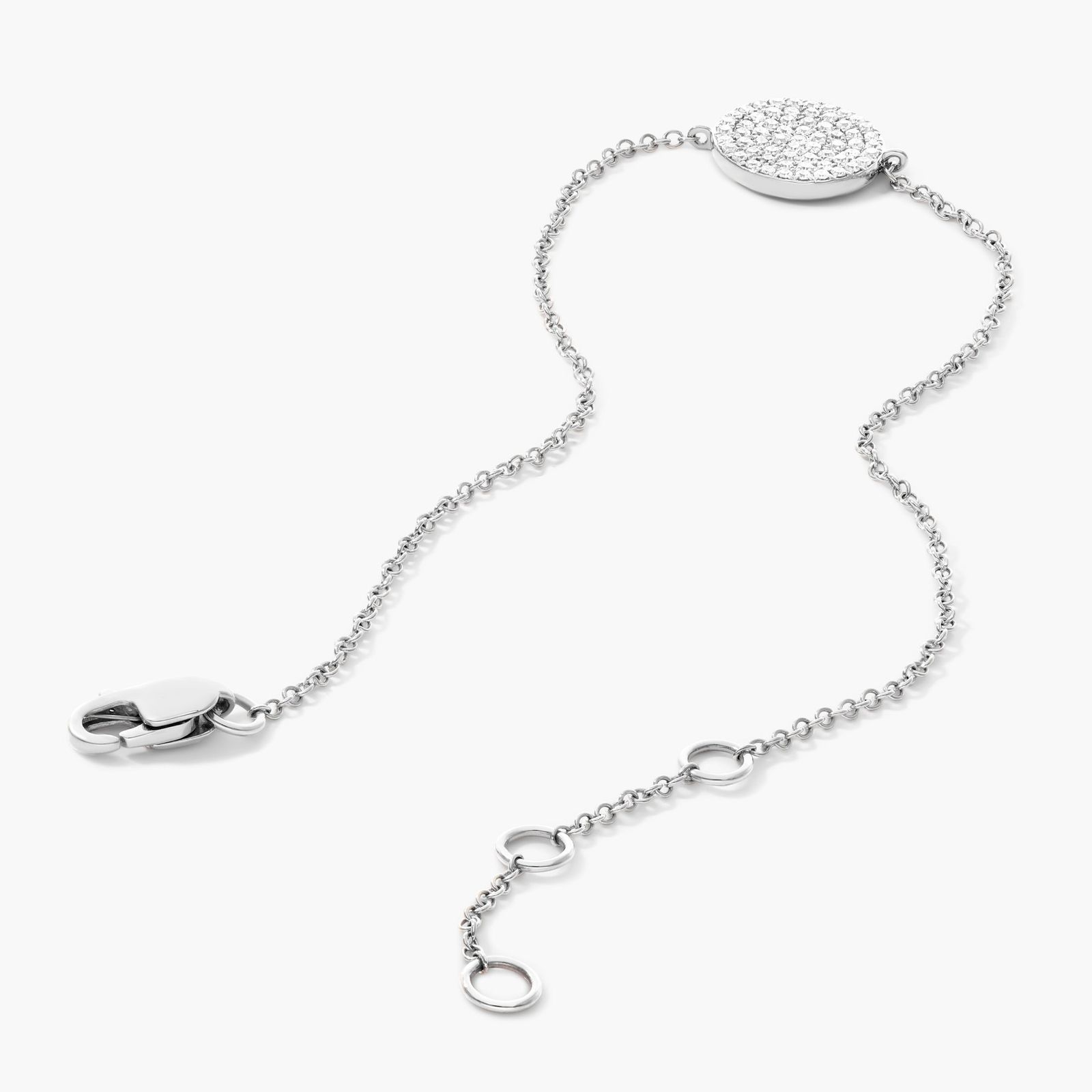 Disc And Chain Diamond Bracelet In 14K White Gold
