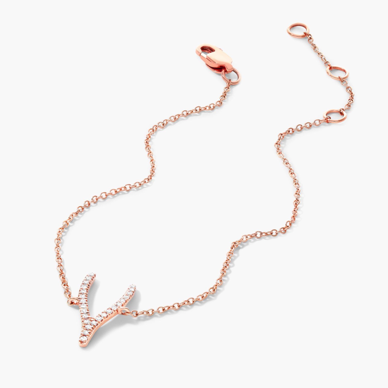 Wishbone And Chain Diamond Bracelet In 14K Rose Gold