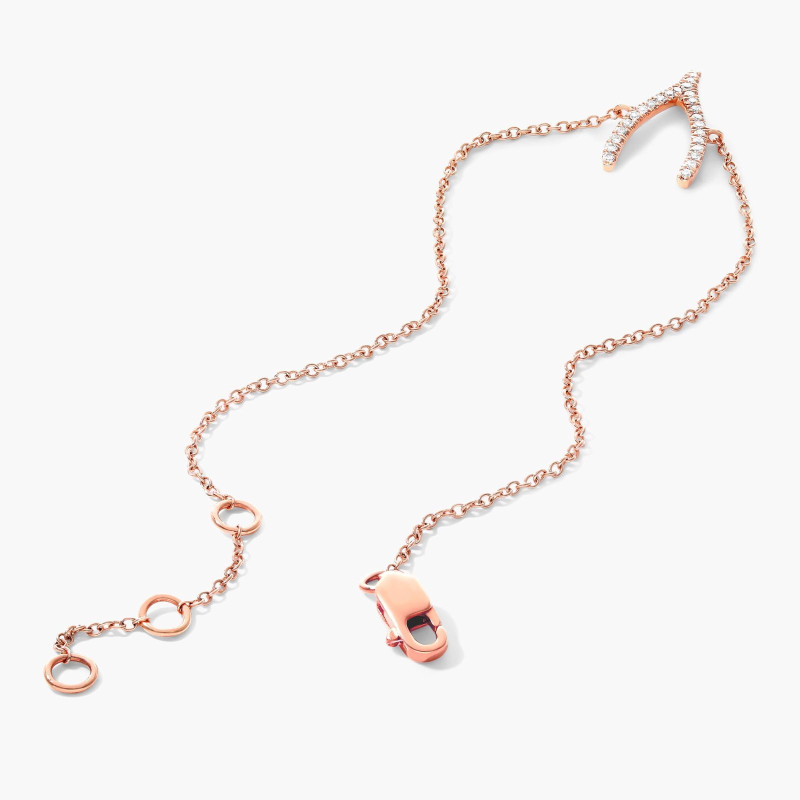 Wishbone And Chain Diamond Bracelet In 14K Rose Gold