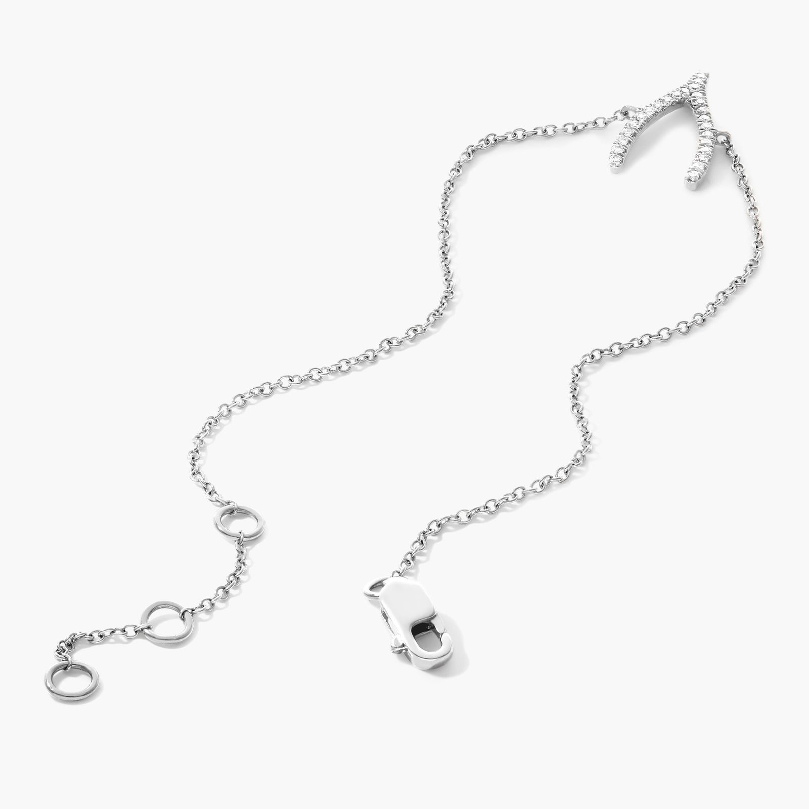 Wishbone And Chain Diamond Bracelet In 14K White Gold