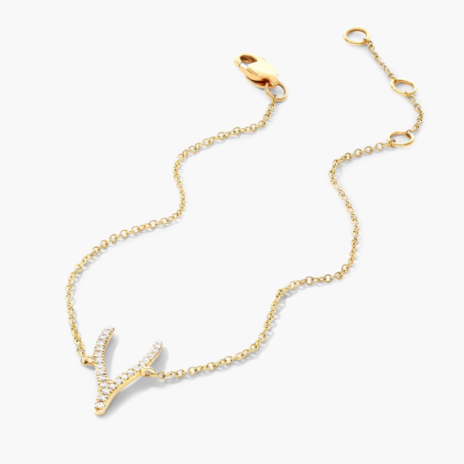 Wishbone And Chain Diamond Bracelet In 14K Yellow Gold