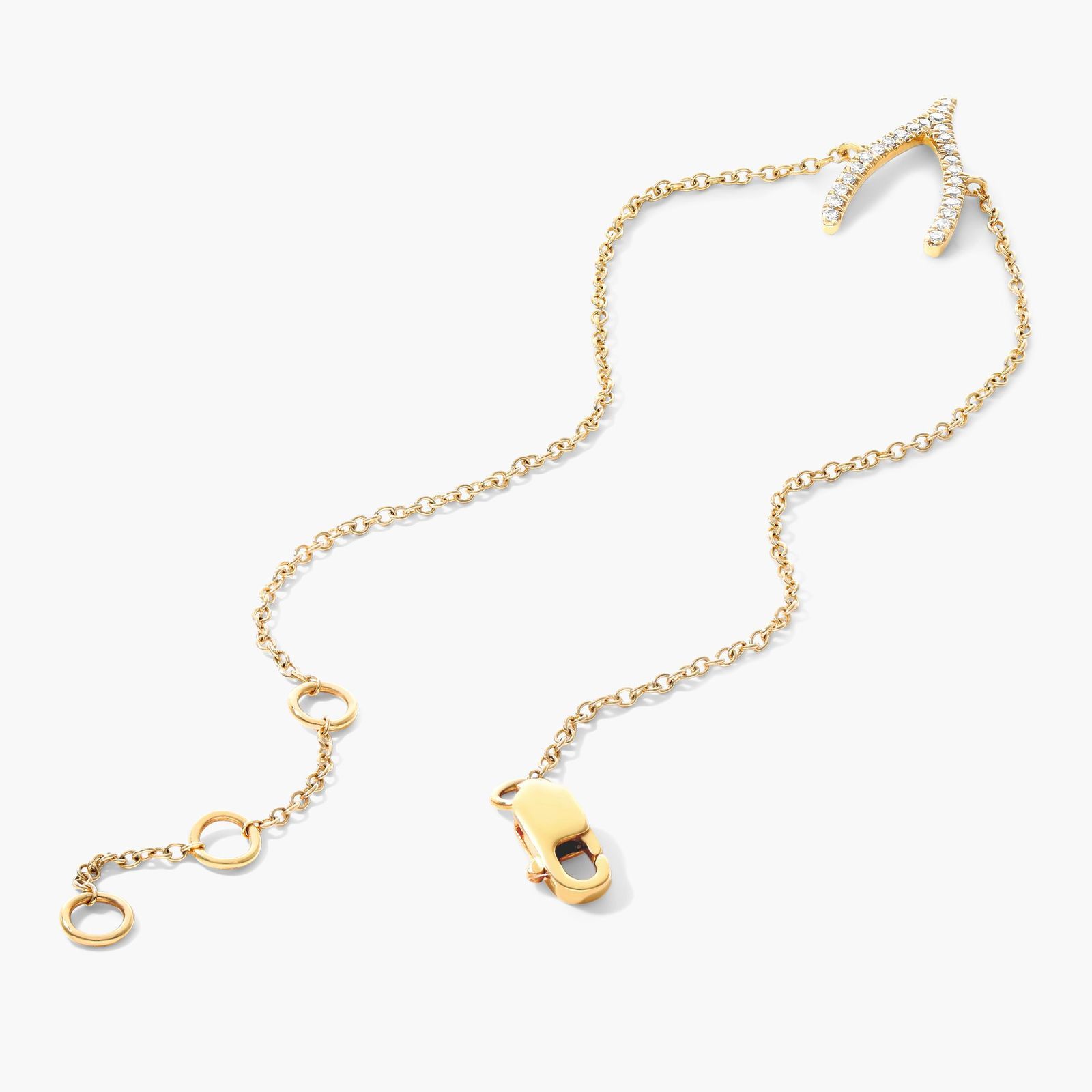 Wishbone And Chain Diamond Bracelet In 14K Yellow Gold