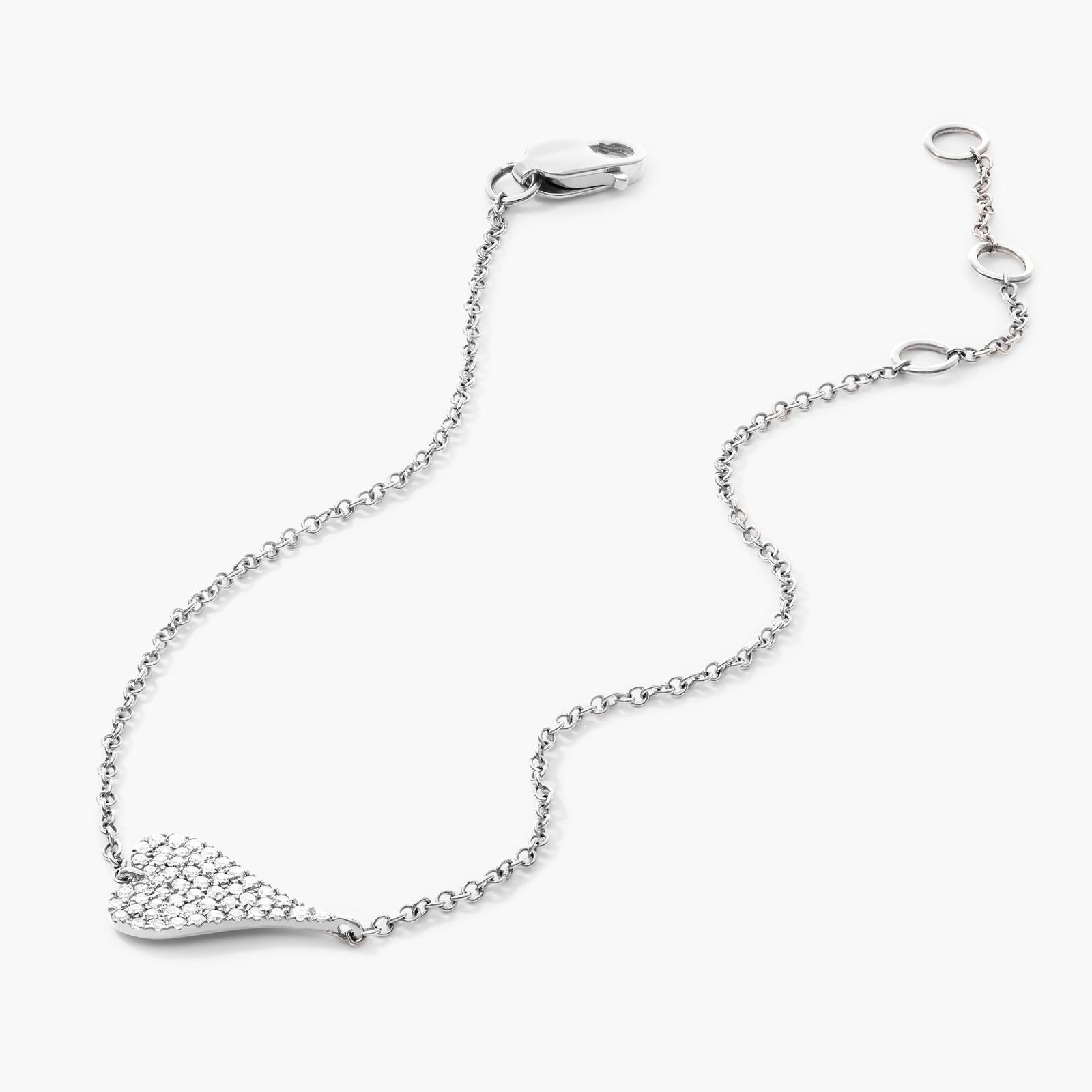 Heart And Chain Diamond Bracelet In 14K White Gold