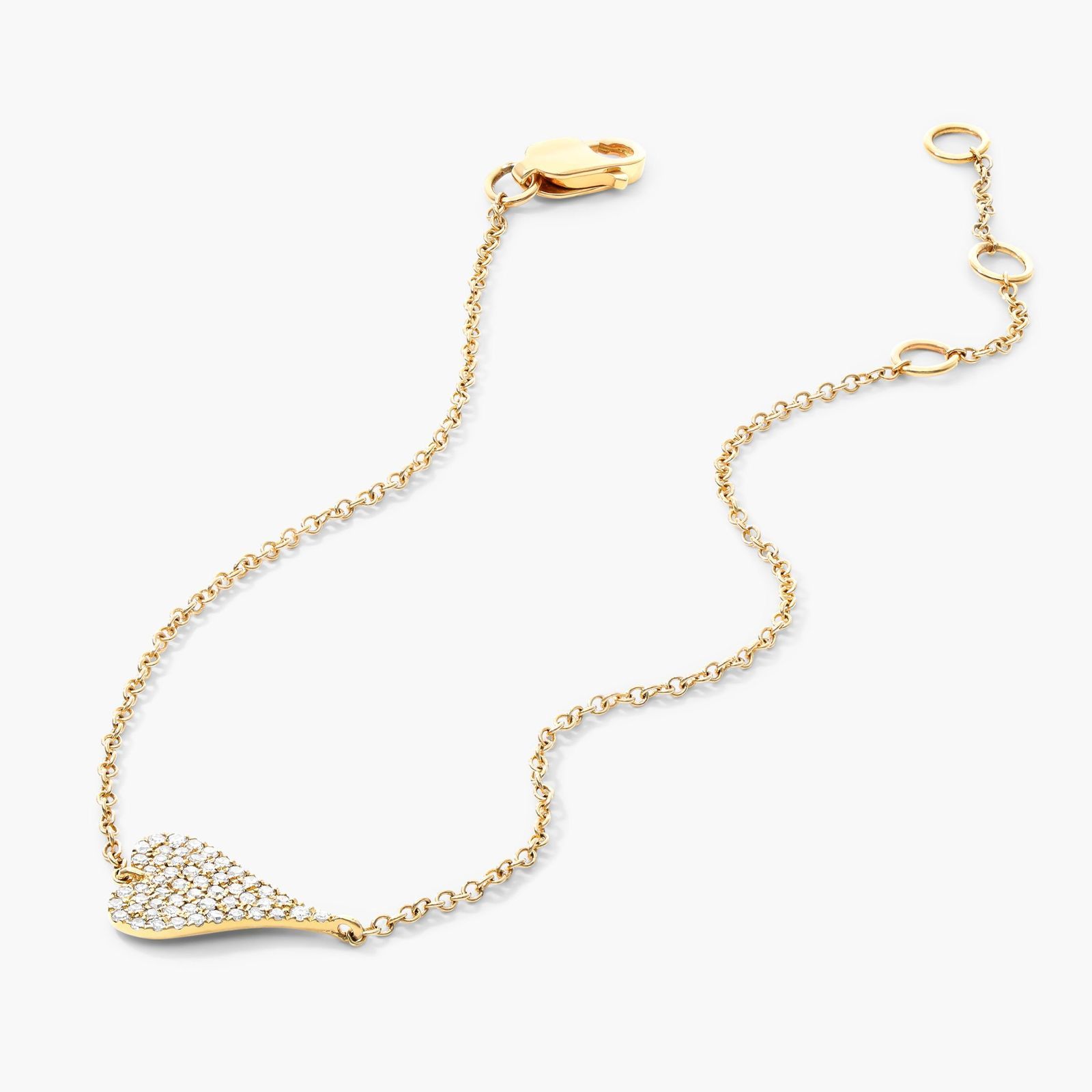 14K Yellow Gold Diamond Heart Chain Bracelet