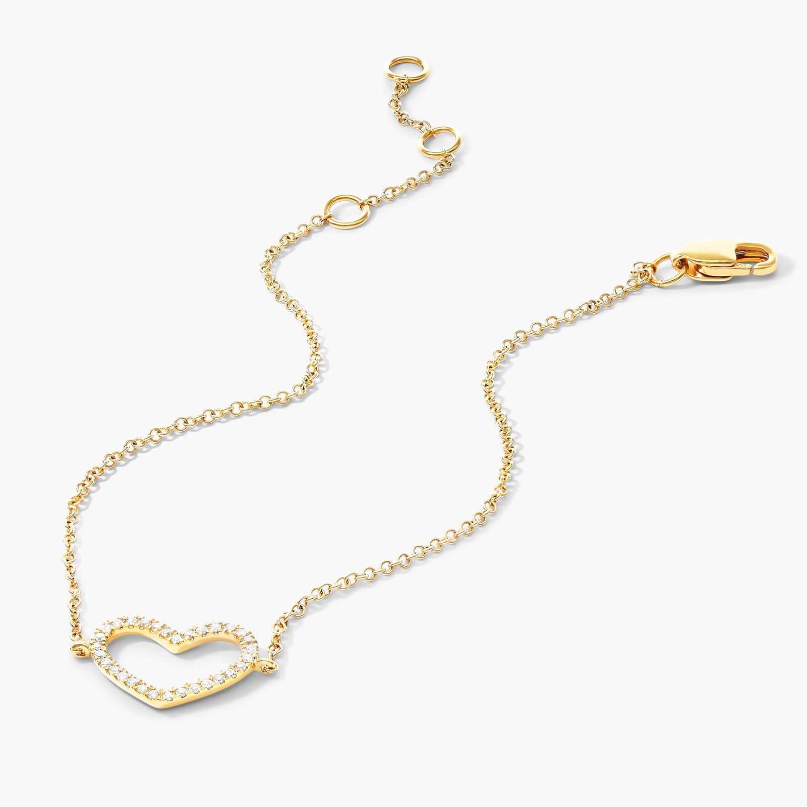 Open Heart And Chain Diamond Bracelet In 14K Yellow Gold