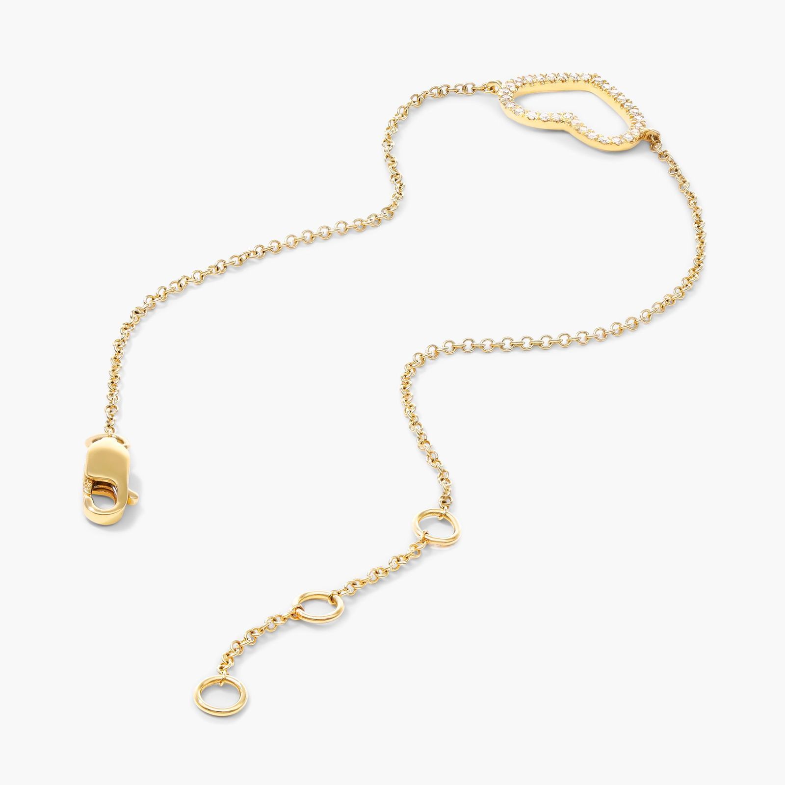 Open Heart And Chain Diamond Bracelet In 14K Yellow Gold